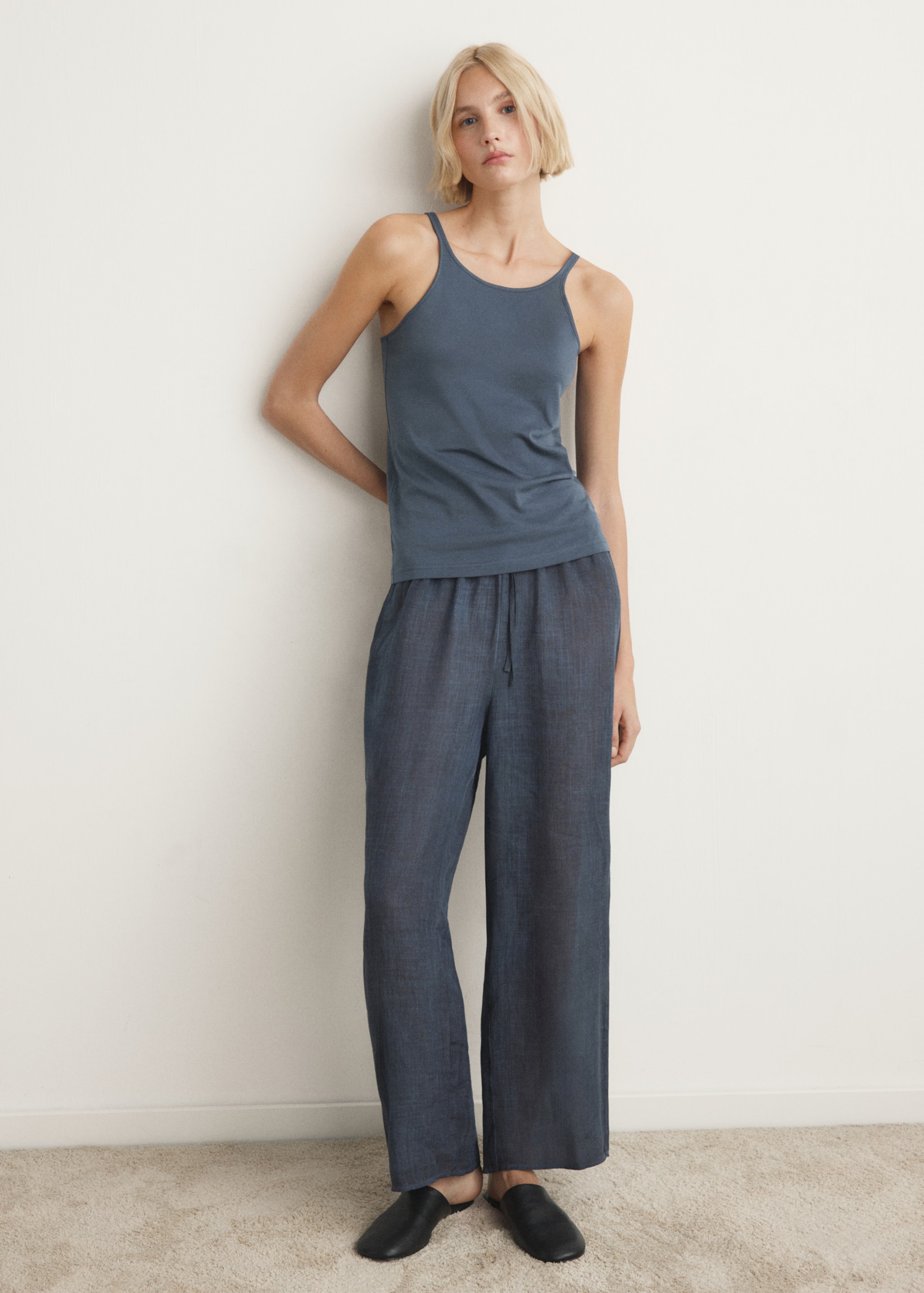 Top en coton à bretelle fine - Plan général, Bleu indigo. Ref: 27053333-00.