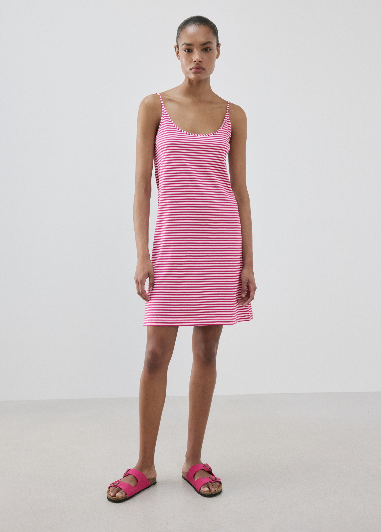 Cotton dress with woven stripe - General plane