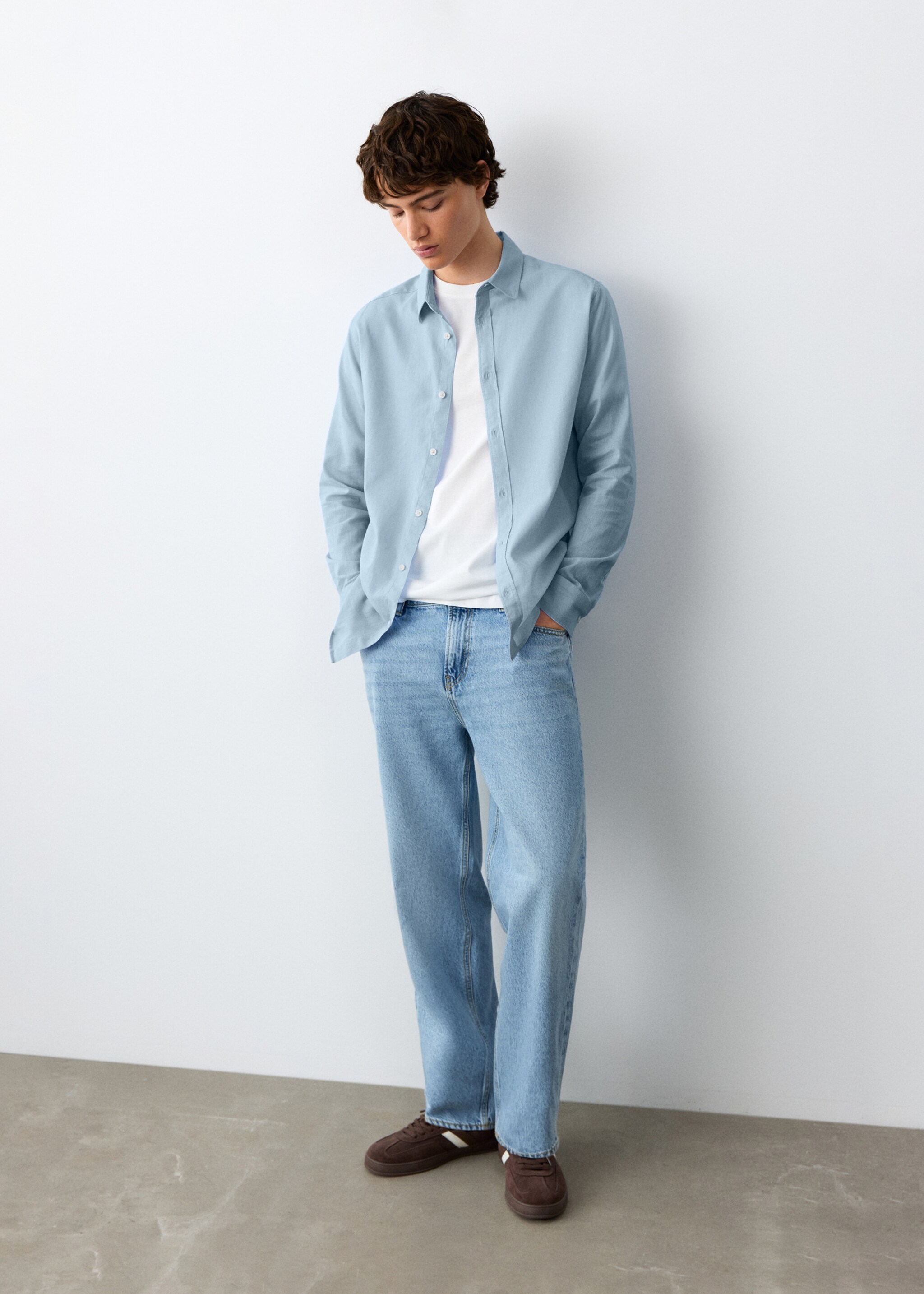Button linen shirt - General plane, Sky Blue. Ref: 27054051-00.