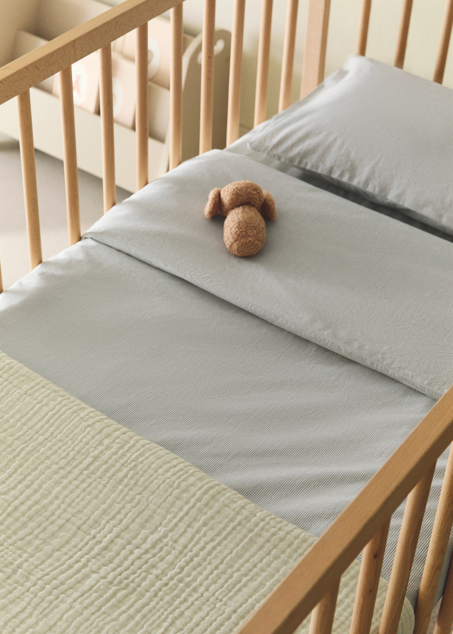 Cot bed duvet cover with fine striped yarn-dyed cotton - General plane