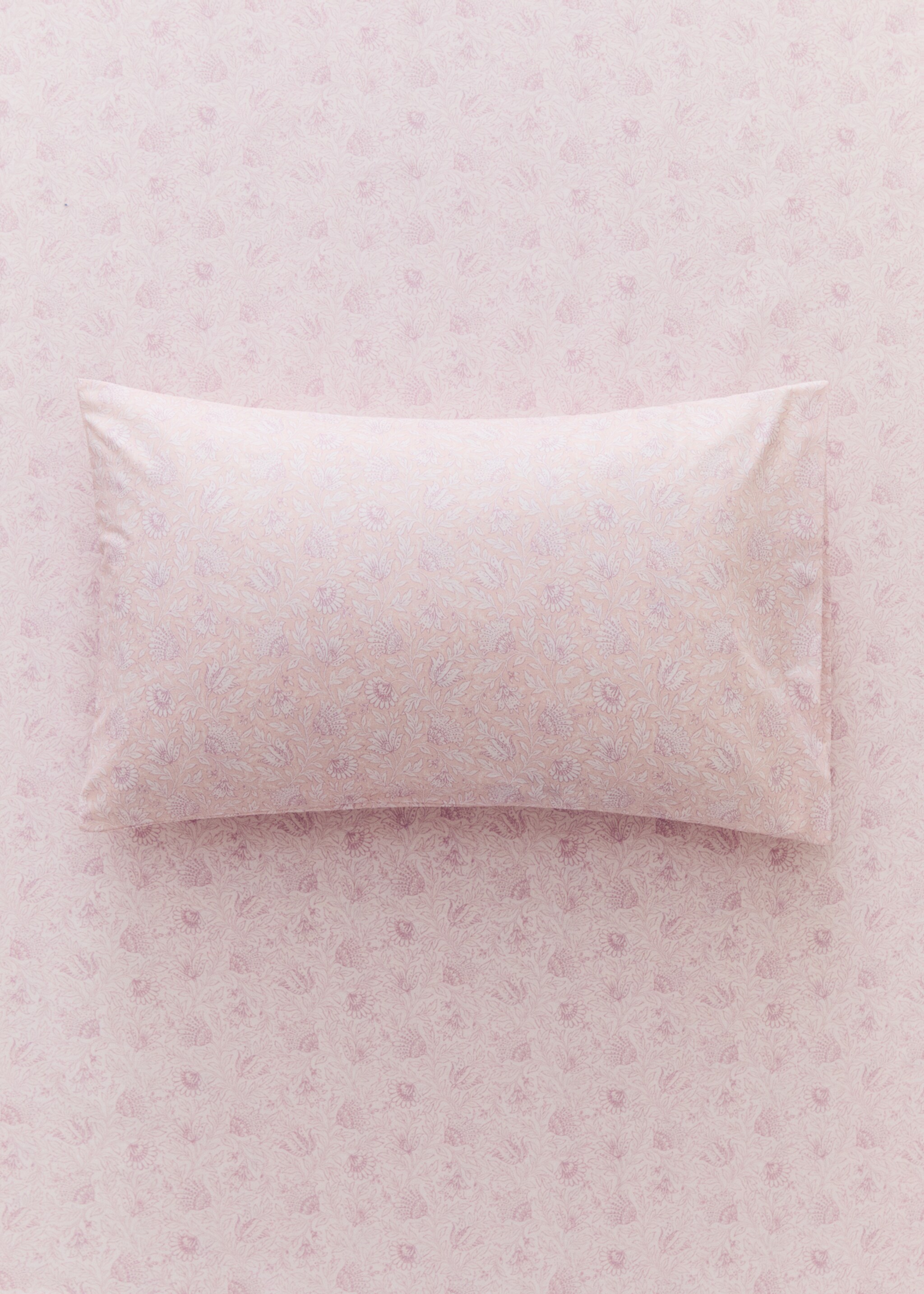 Cot bed pillowcase cotton percale floral 30x50 - General plane, Pastel Pink. Ref: 27054065-00.
