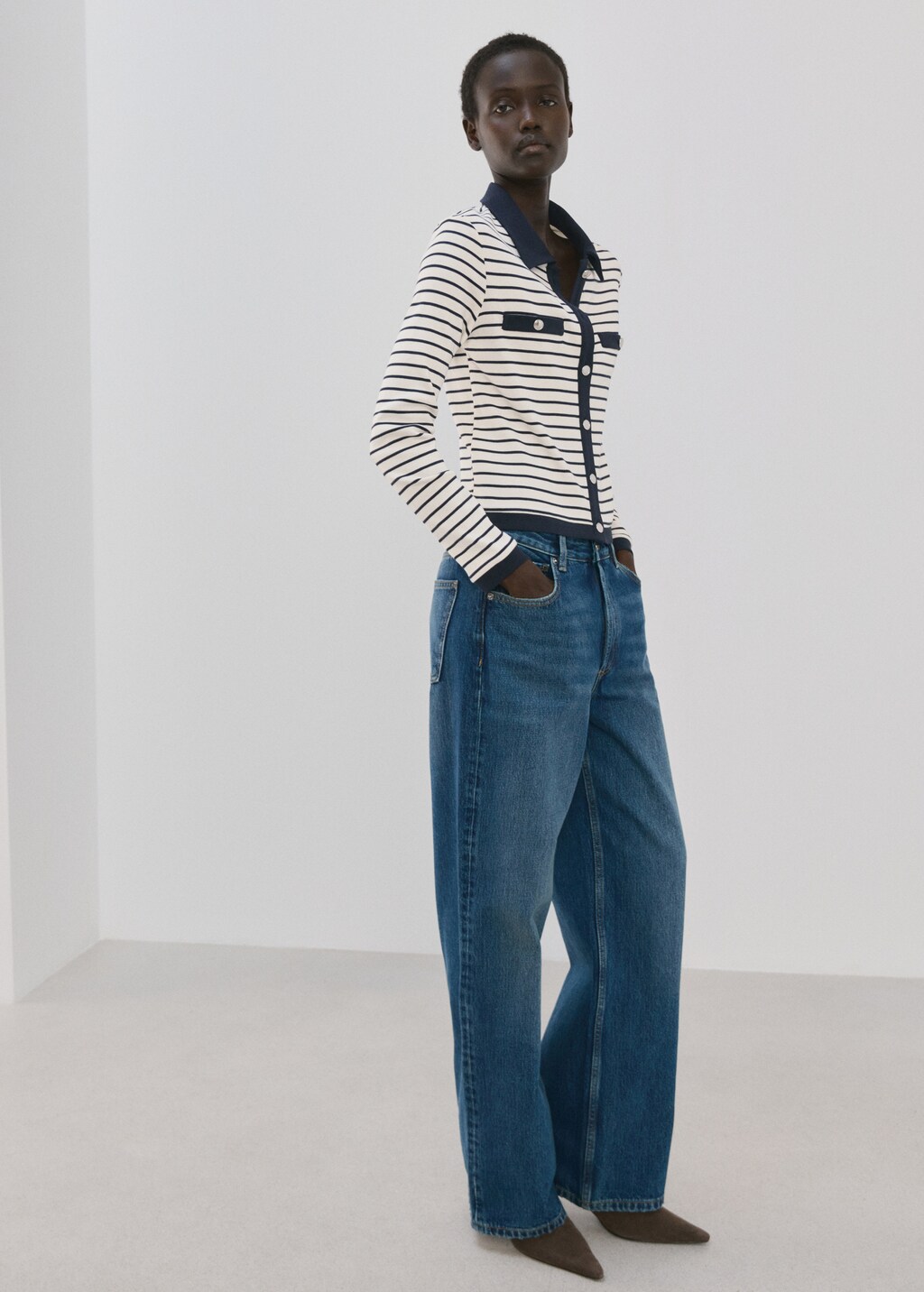 Mango Striped cardigan with jewel buttons