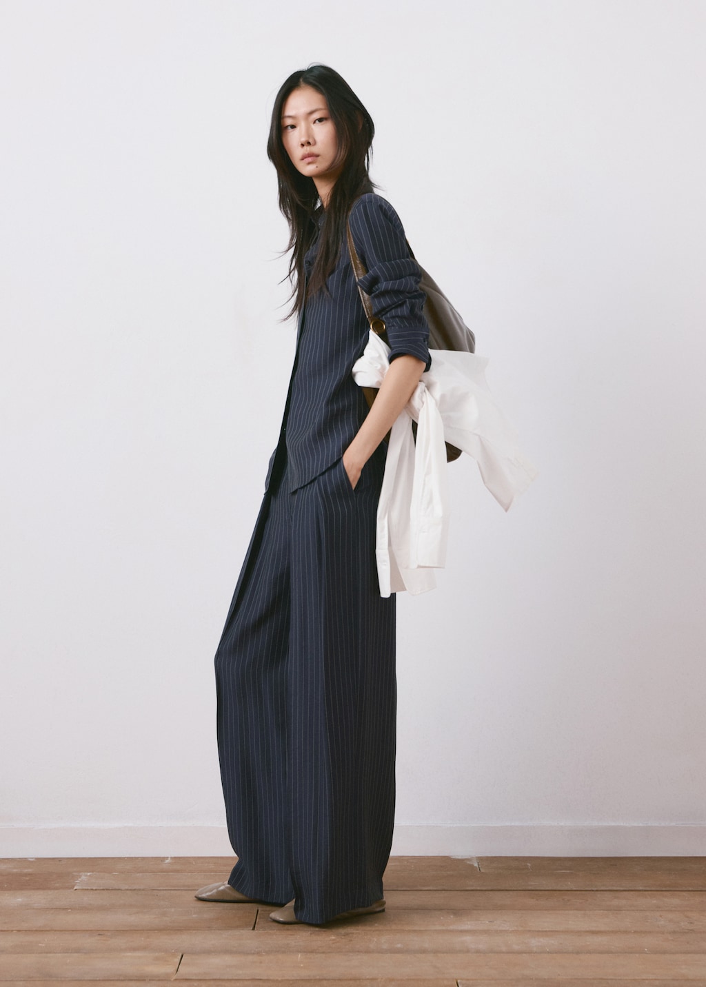 Pinstripe wide leg trousers