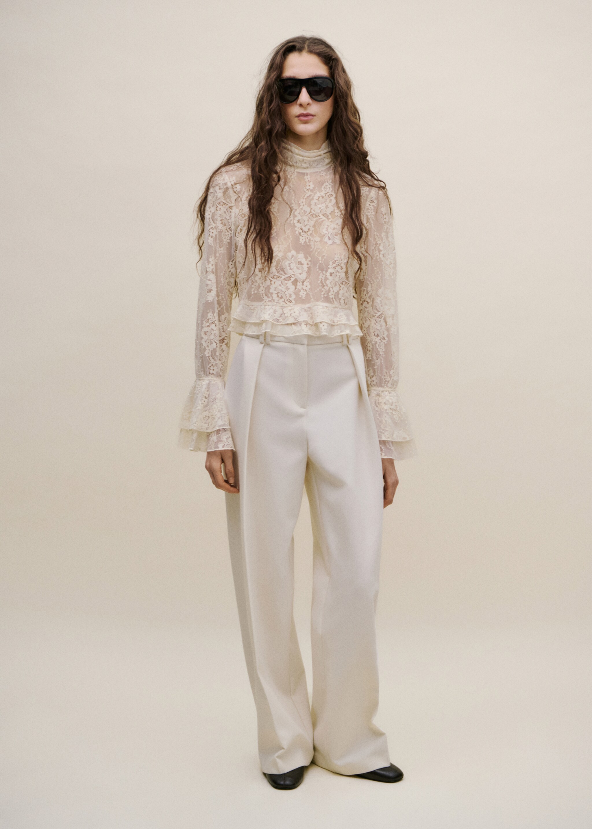 Ruffled embroidered blouse - General plane, Ecru. Ref: 27054099-00.