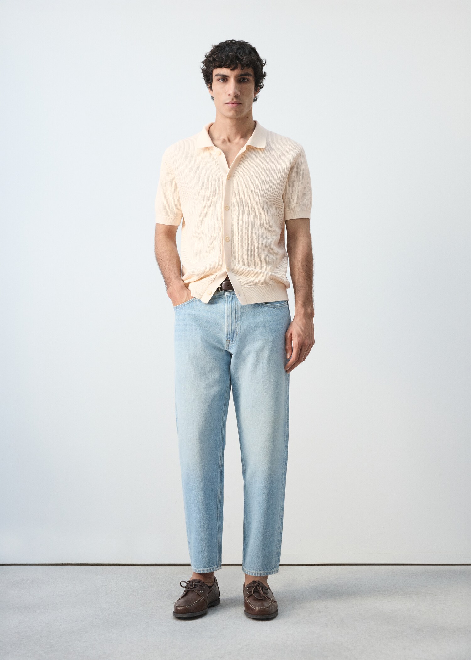 100% cotton structured knit polo with buttons - General plane