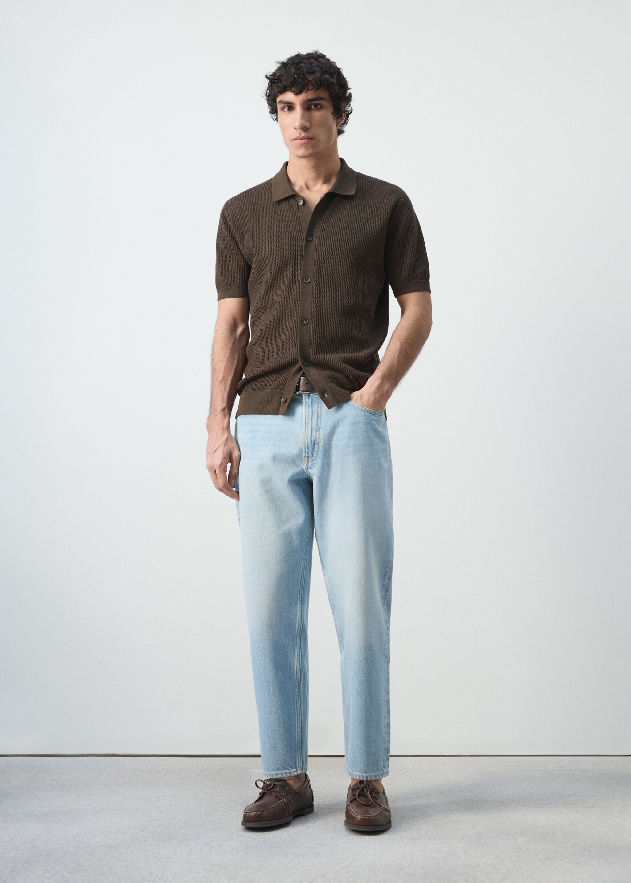 100% cotton structured knit polo with buttons - General plane, Chocolate. Ref: 27054426-00.