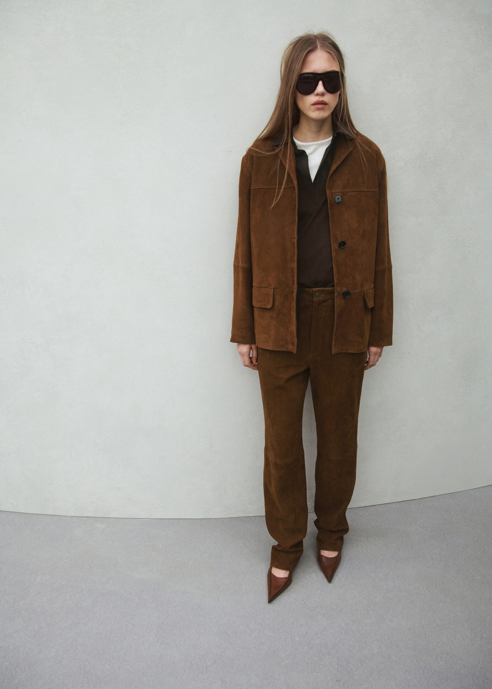 Straight-fit leather trousers - General plane, Tobacco Brown. Ref: 27054433-00.