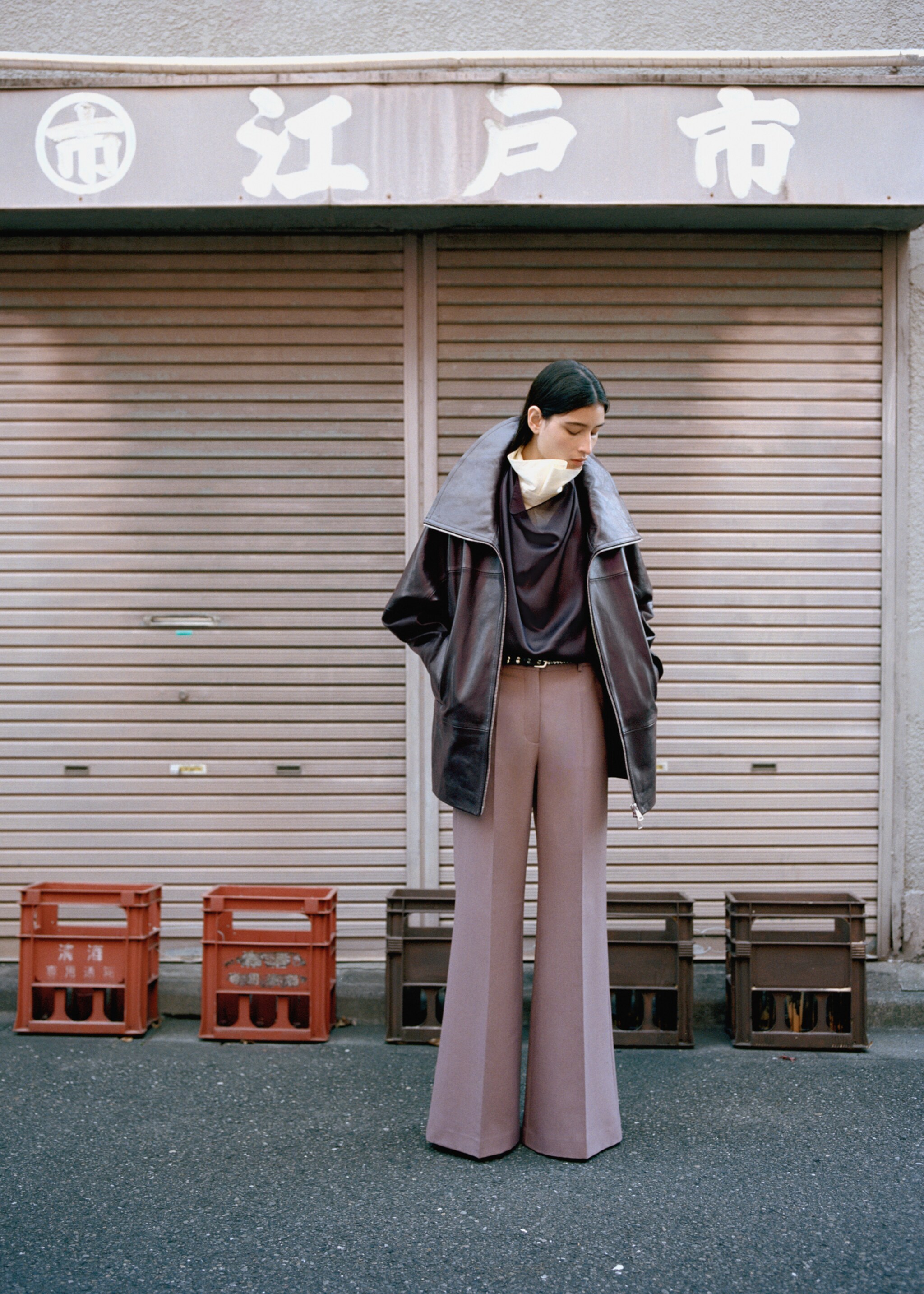 100% leather oversized funnel neck coat - General plane, Burgundy. Ref: 27054442-00.