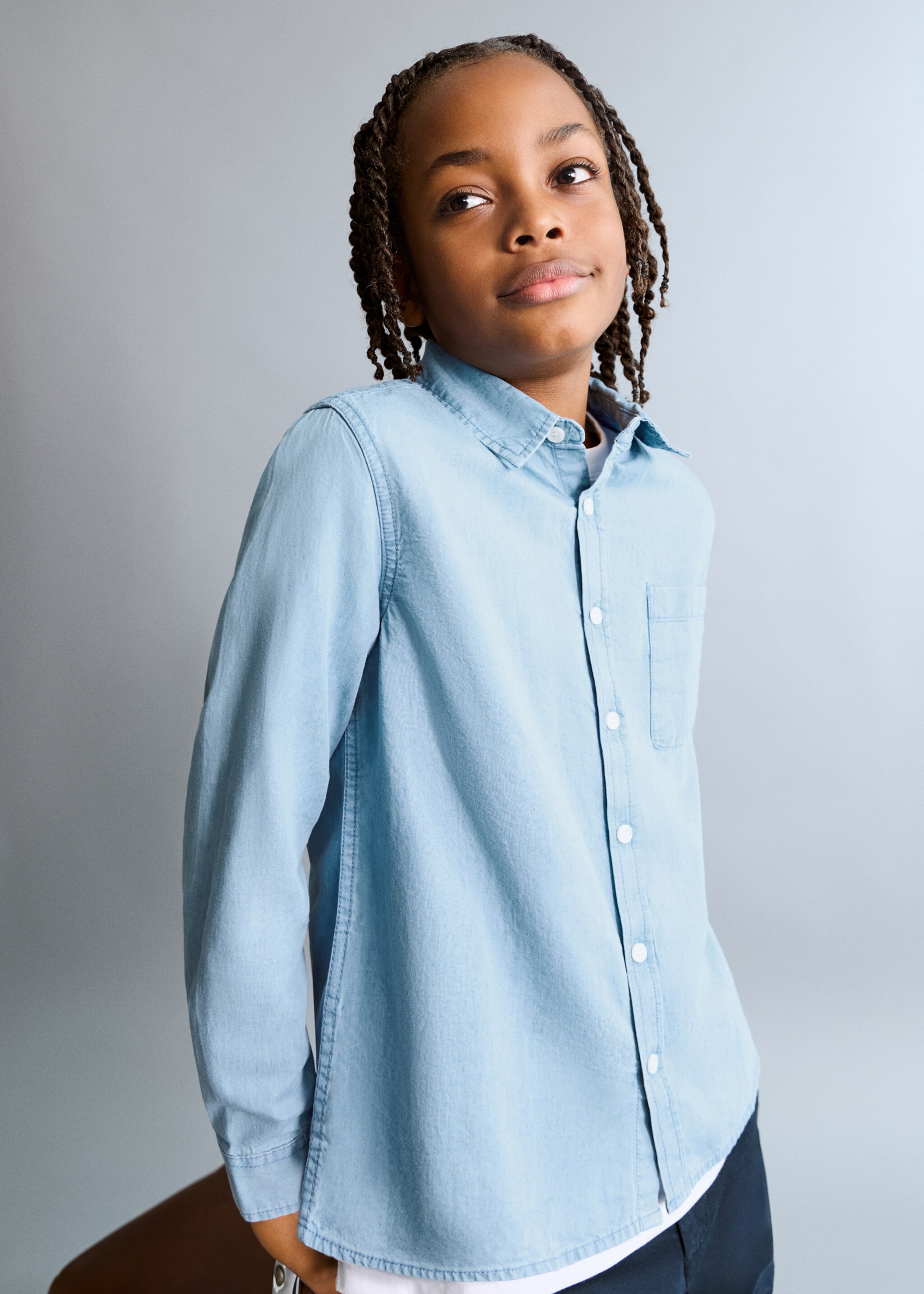 Chemise denim coton - Plan général, Bleu clair. Ref: 27055153-00.