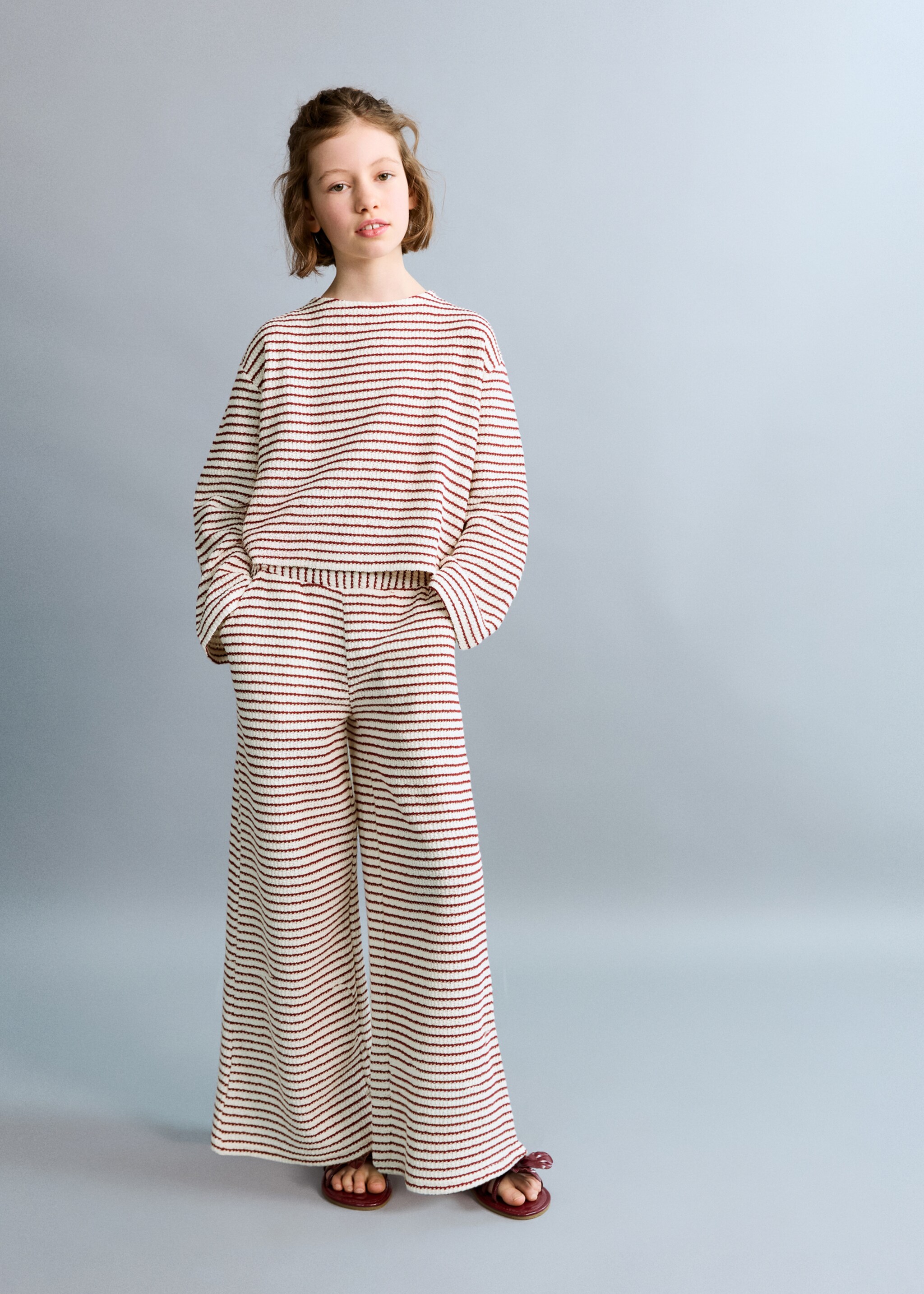 Pantalón punto rayas - Plano general, Rojo. Ref: 27055155-00.