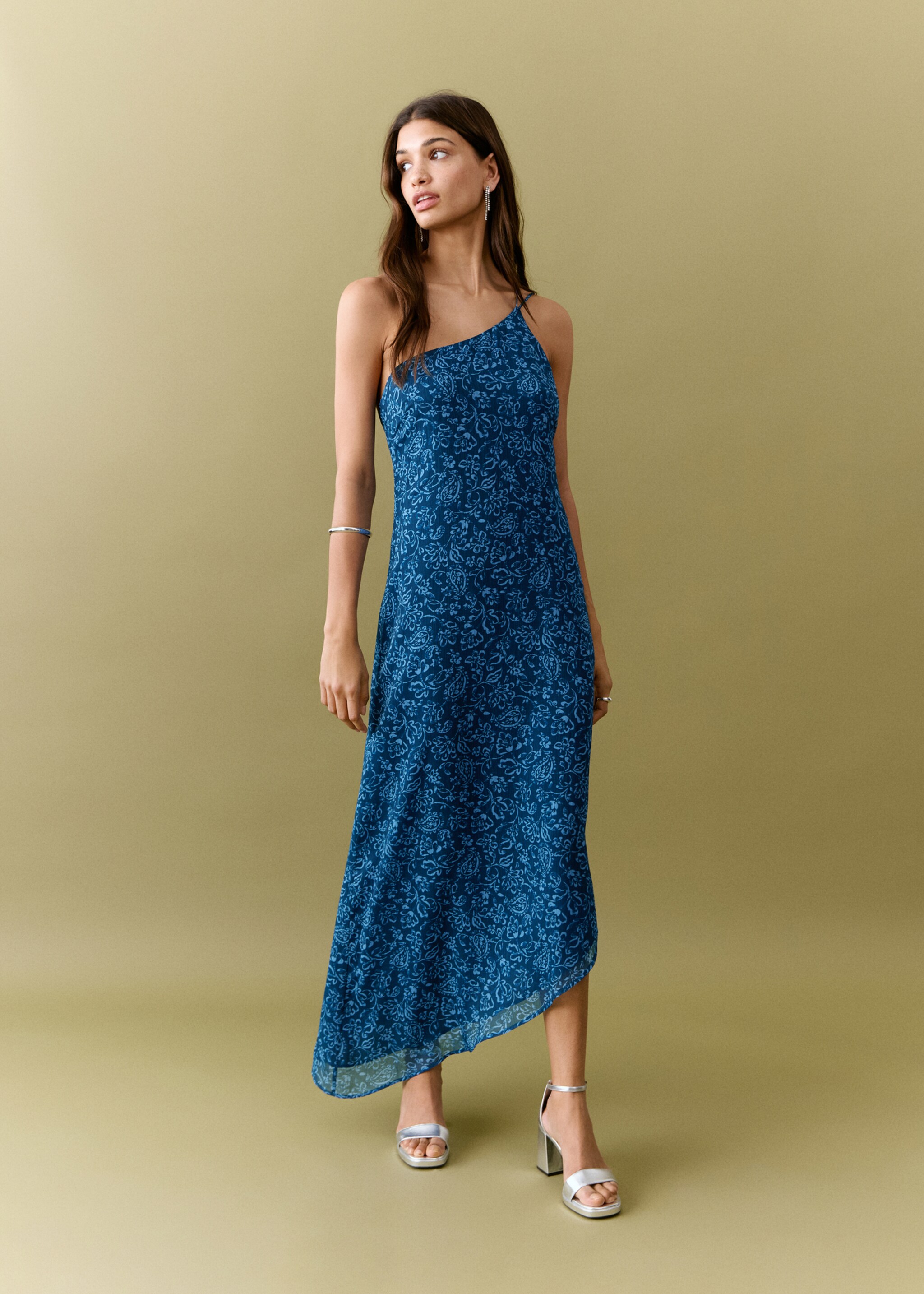 Asymmetrical floral dress - General plane, Turquoise. Ref: 27055809-00.