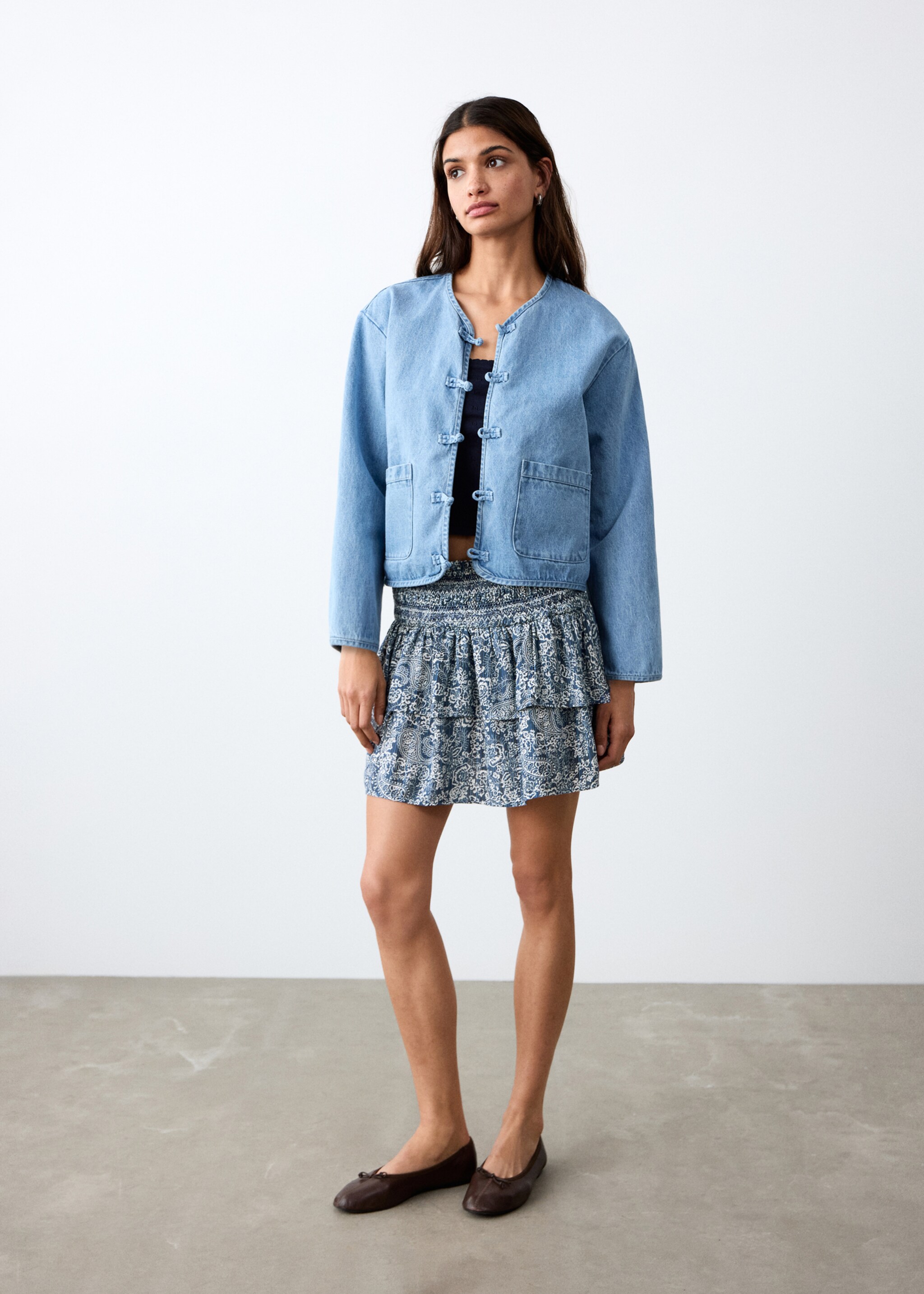 Printed short skirt - General plane, Navy. Ref: 27055816-00.