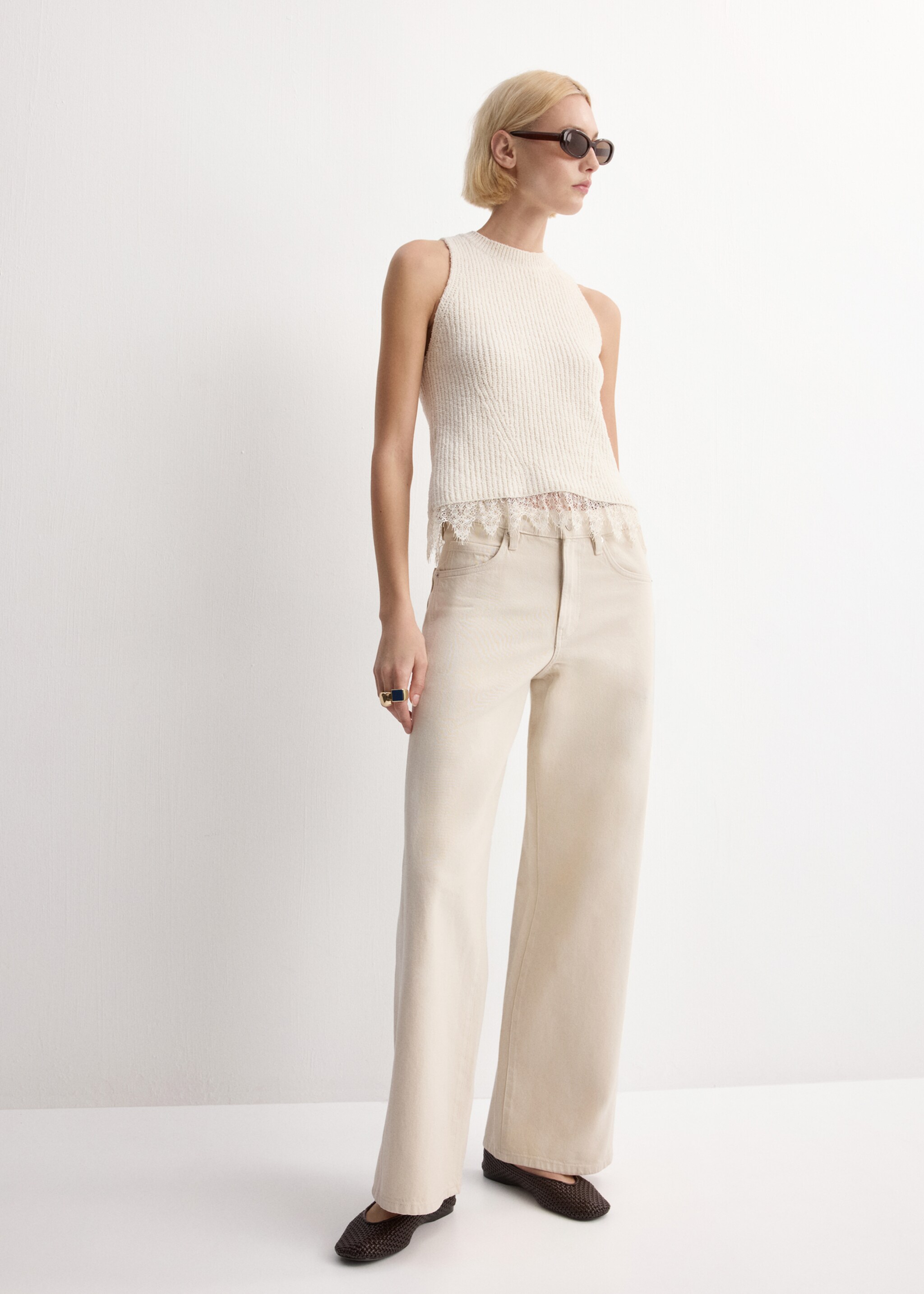 Top punto ribete encaje - Plano general, Crudo. Ref: 27055839-00.