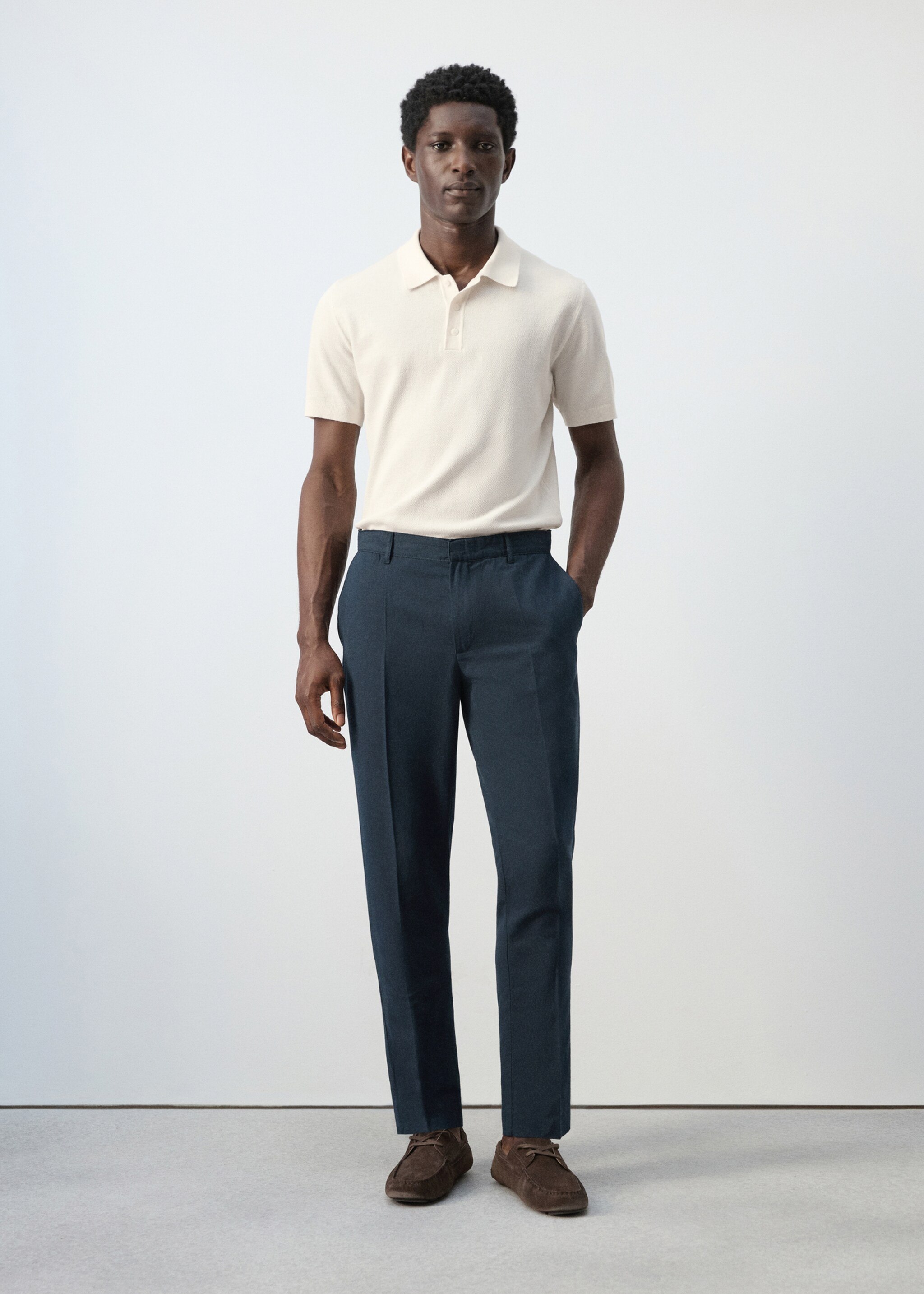 Slim-fit cotton linen trousers - General plane, Navy. Ref: 27055931-00.