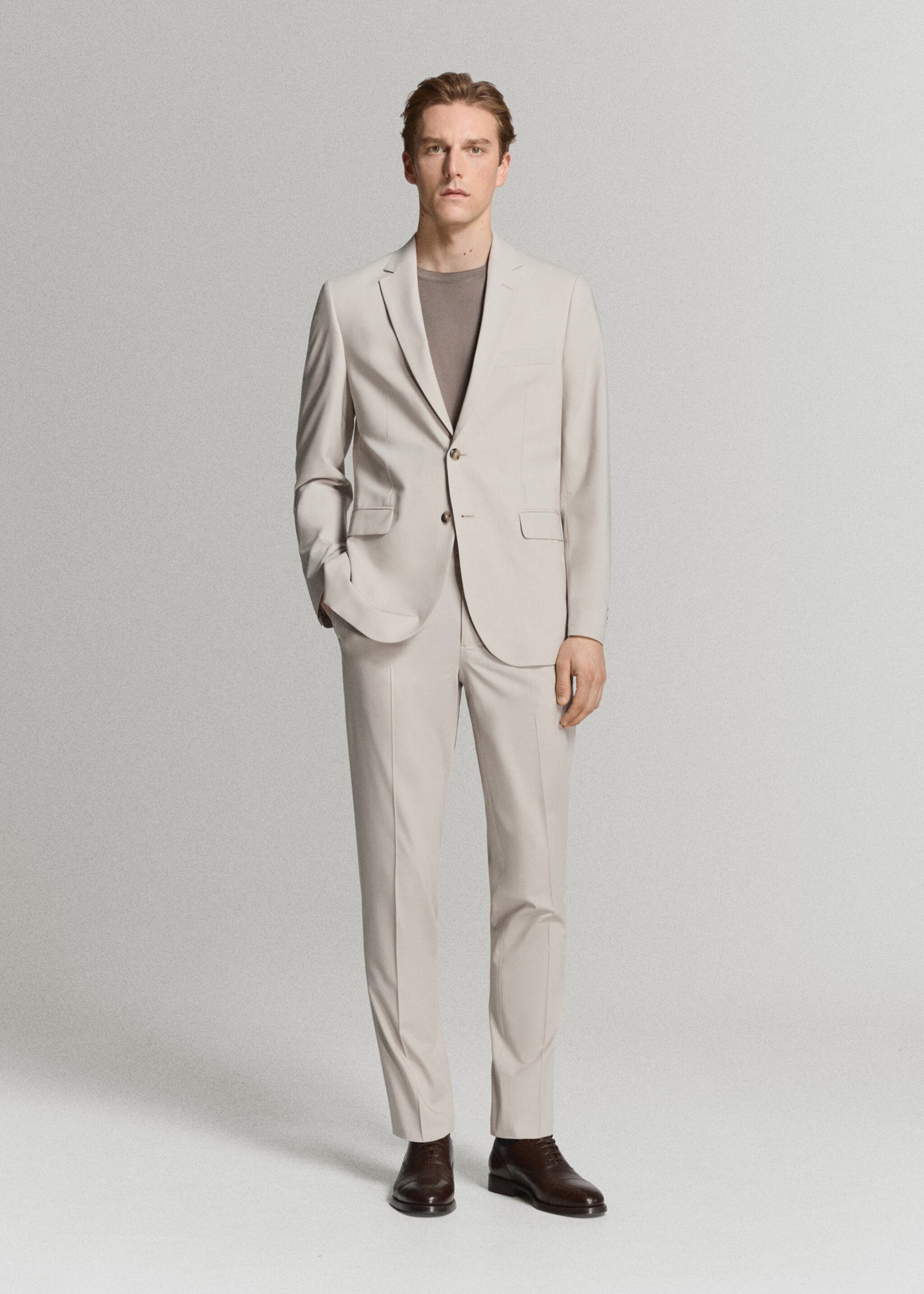 Super slim-fit suit jacket in stretch fabric - General plane, Ecru. Ref: 27055932-00.