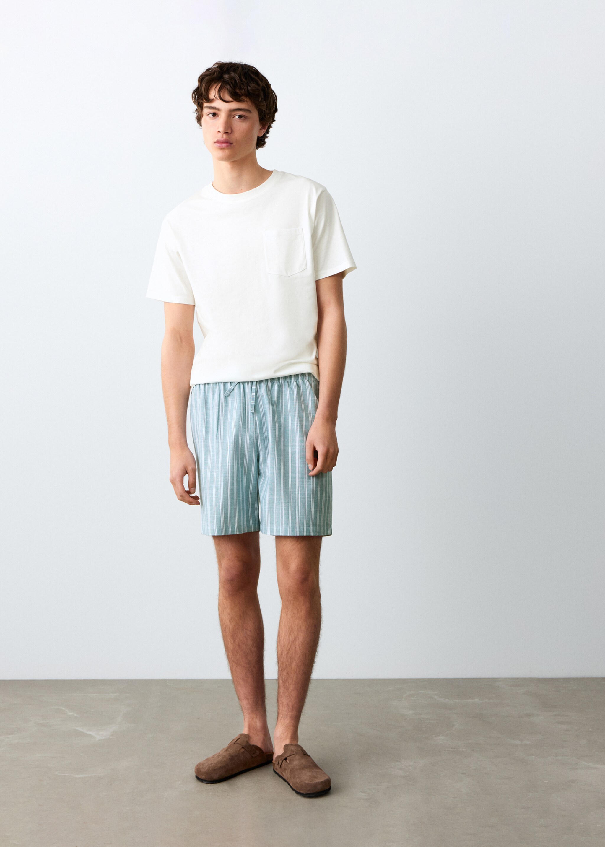 Pyjama court coton rayures - Plan général, Vert. Ref: 27055933-00.