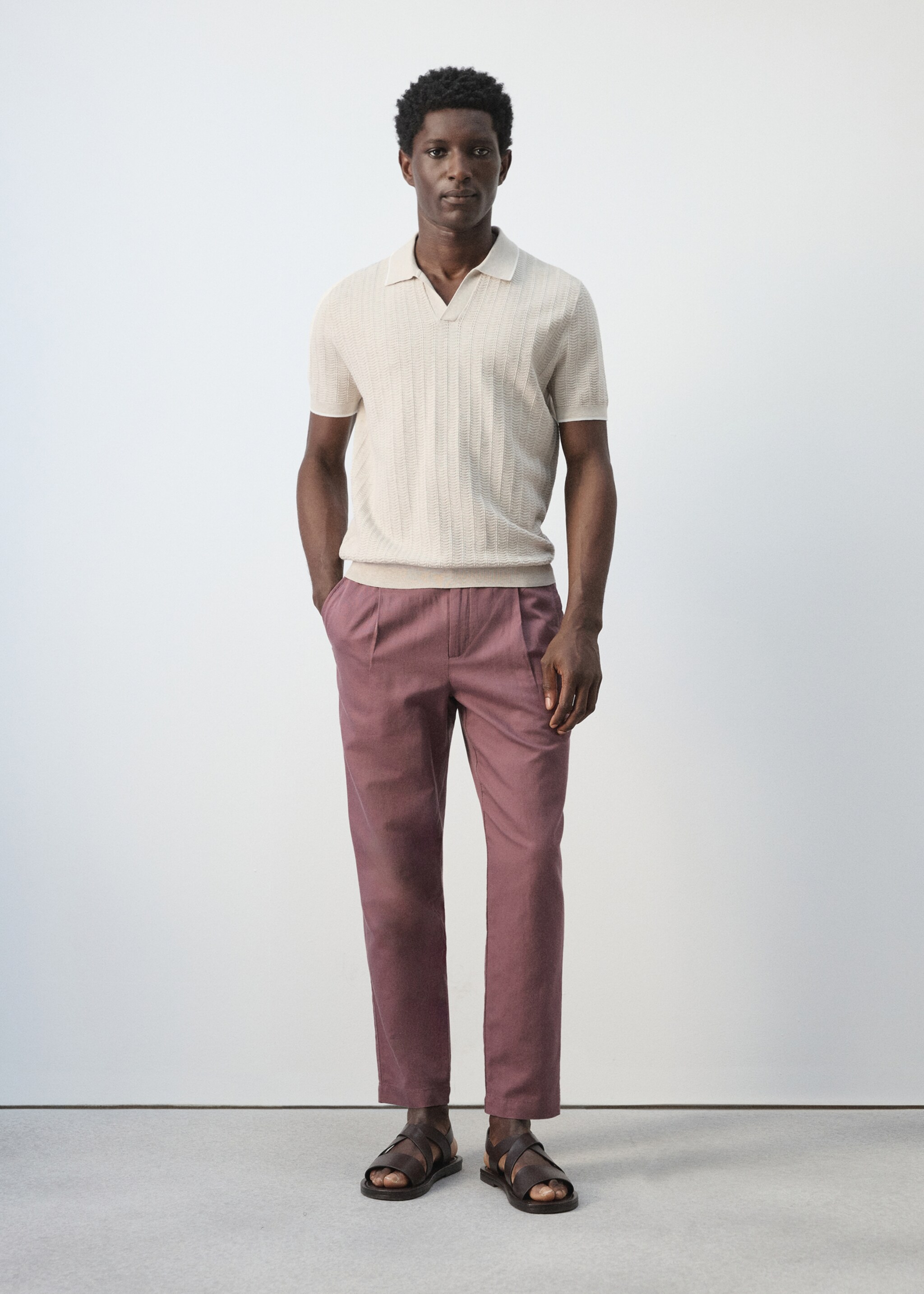 Πόλο λεπτή πλέξη ανάγλυφο - Γενικό πλάνο, Άμμος. Ref: 27055939-00.