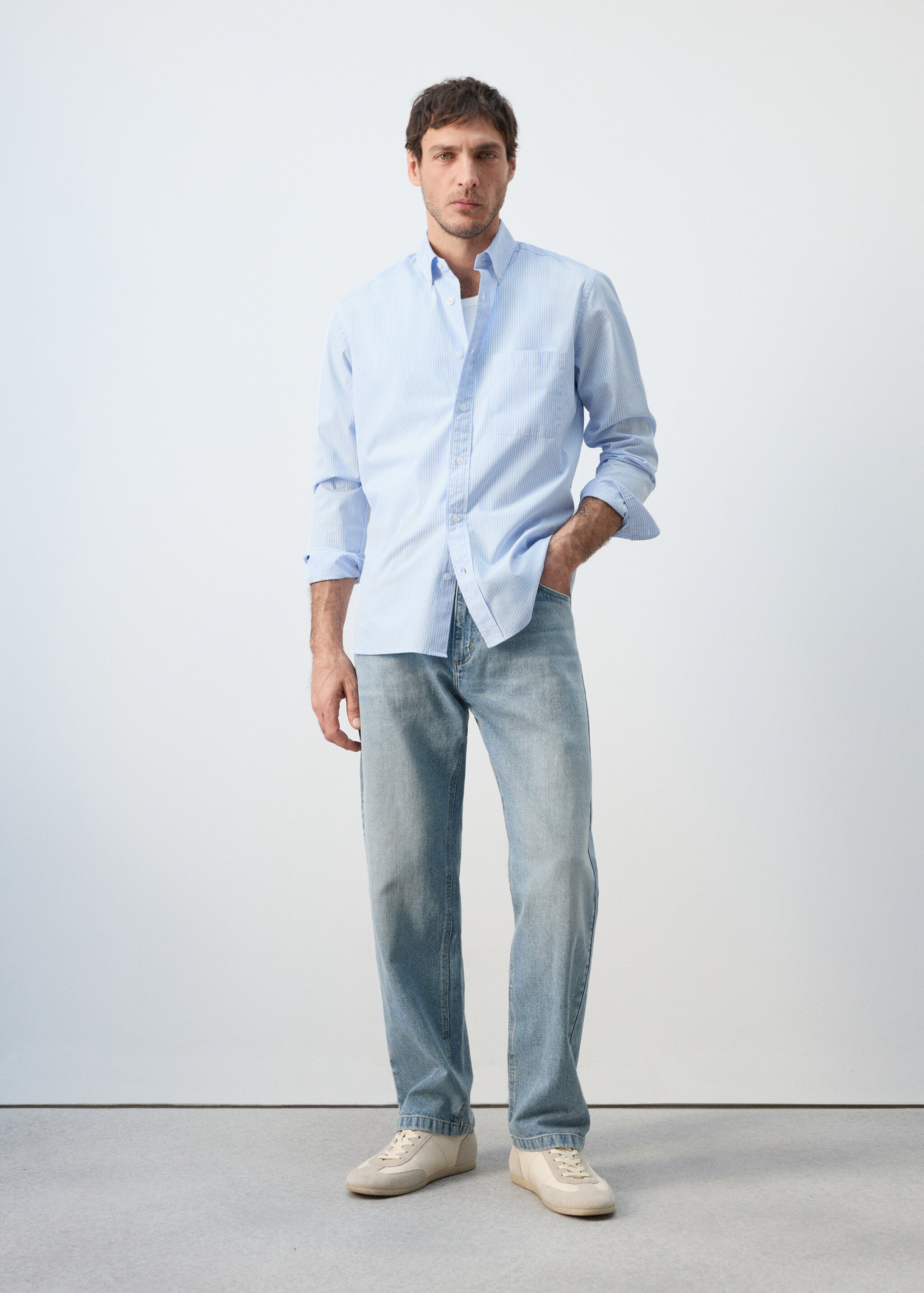Regular-fit striped 100% cotton shirt - General plane, Sky Blue. Ref: 27055945-00.