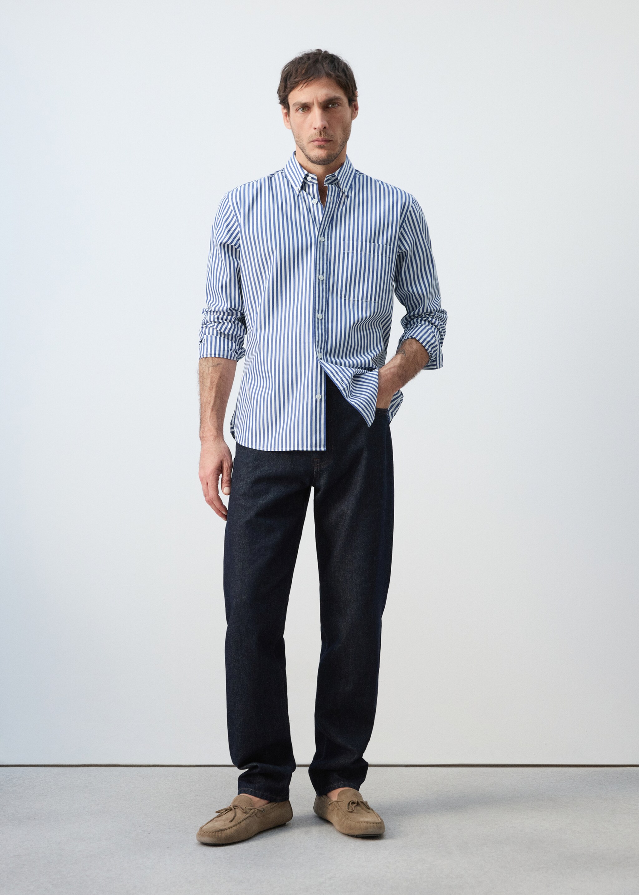 Regular-fit striped 100% cotton shirt - General plane, Vibrant blue. Ref: 27055945-00.