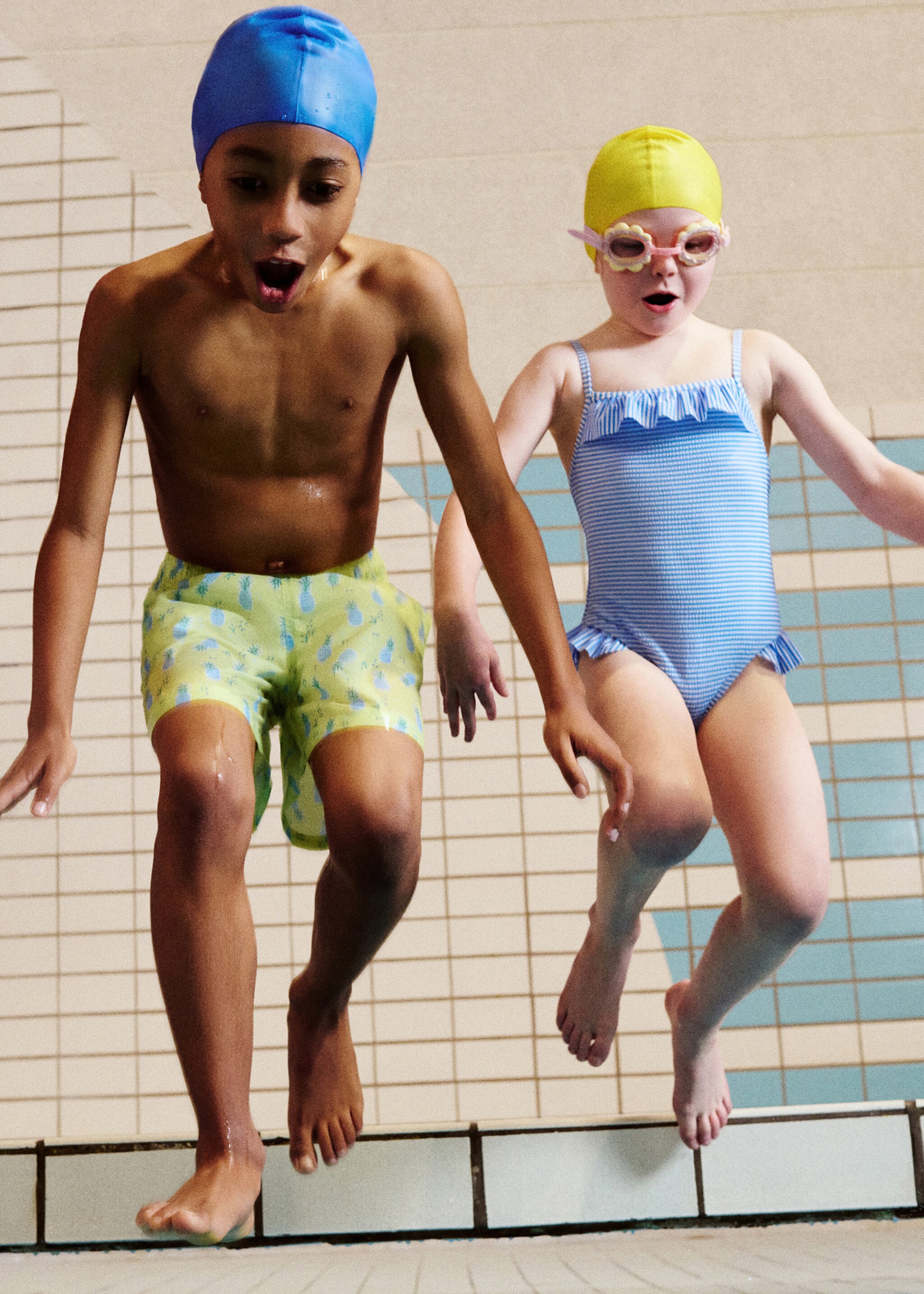 Ruffled striped swimsuit - General plane, Blue. Ref: 27055955-00.