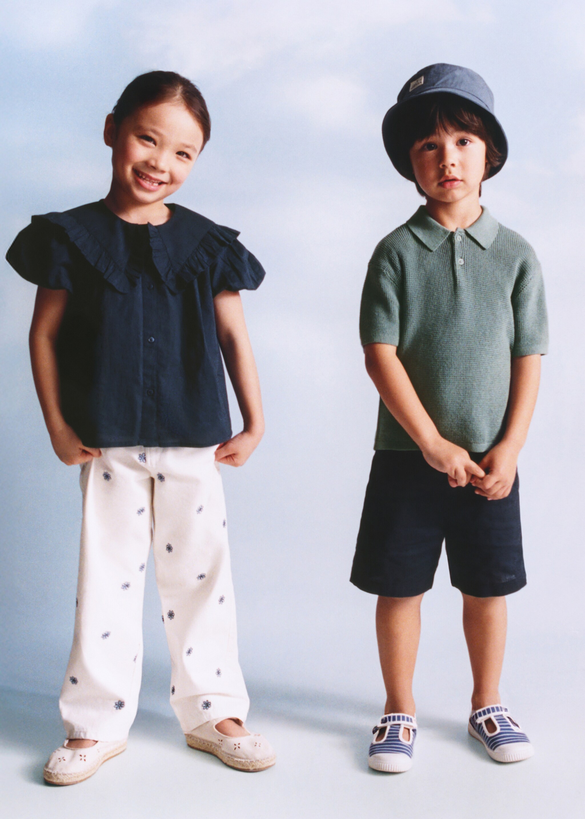 Ruffled cotton blouse - General plane, Navy. Ref: 27056343-00.