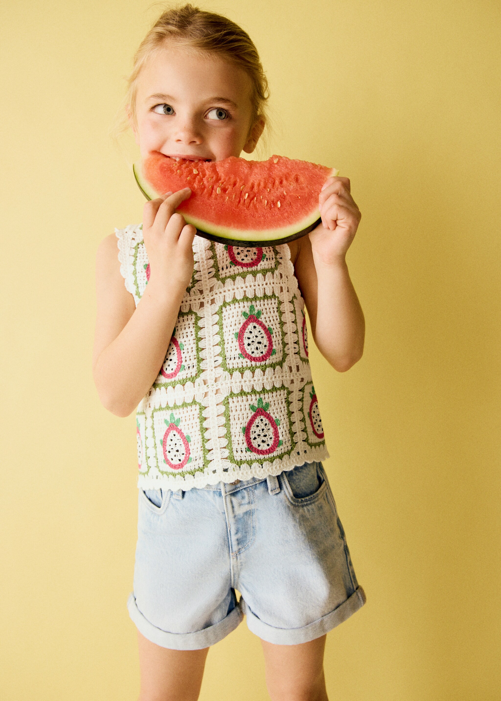 Denim shorts with turned-up hem - General plane, Light Blue. Ref: 27056737-00.