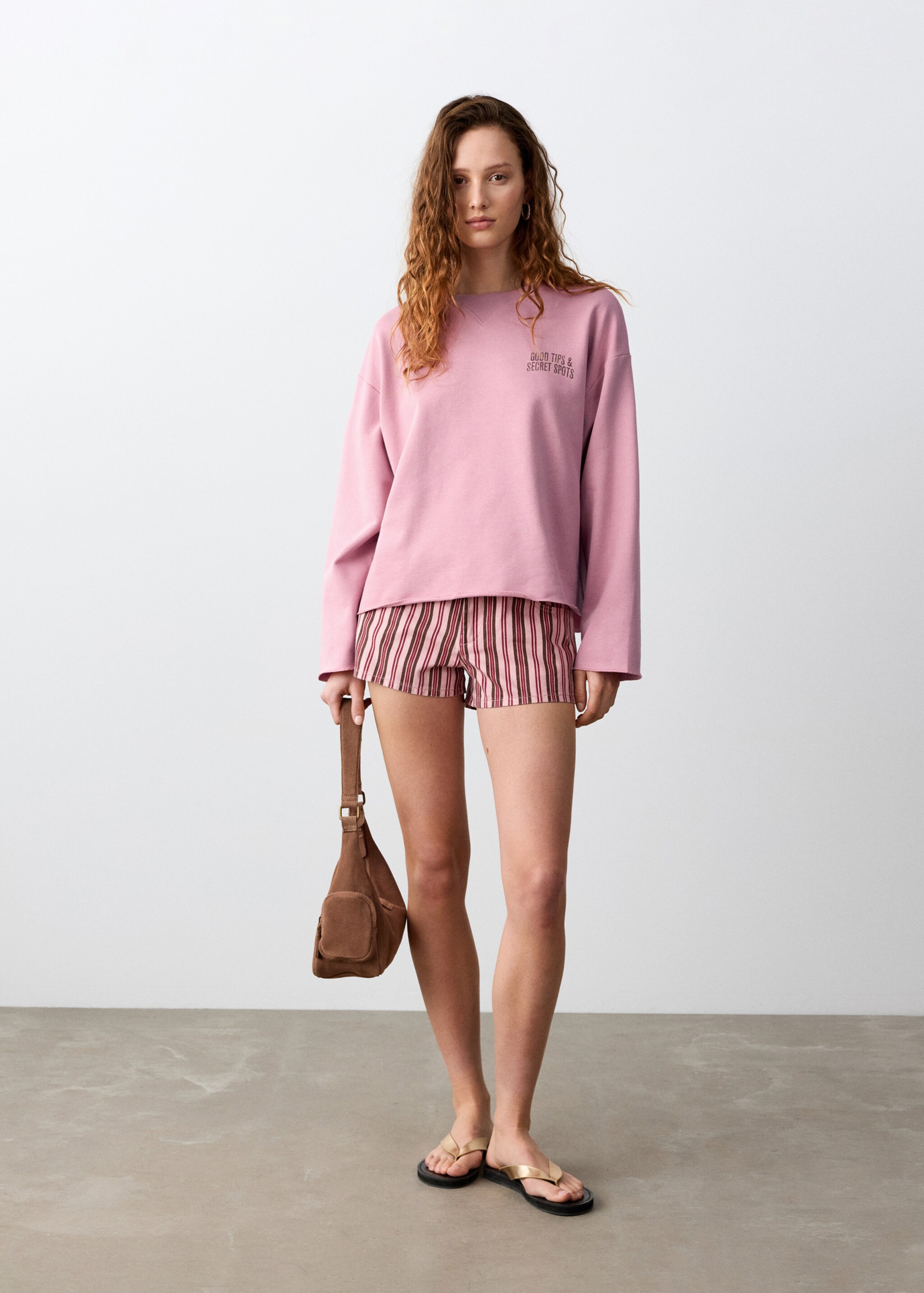 Sudadera algodón texto estampado - Plano general, Rosa. Ref: 27056741-00.