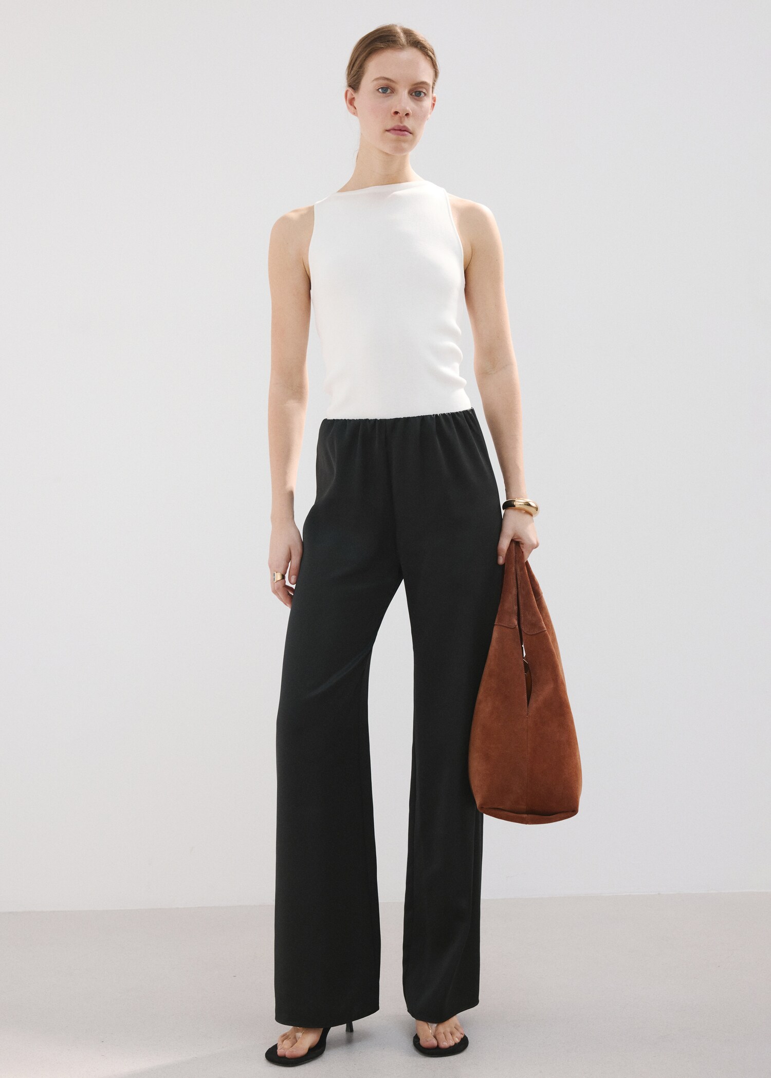Satin straight-fit trousers - General plane
