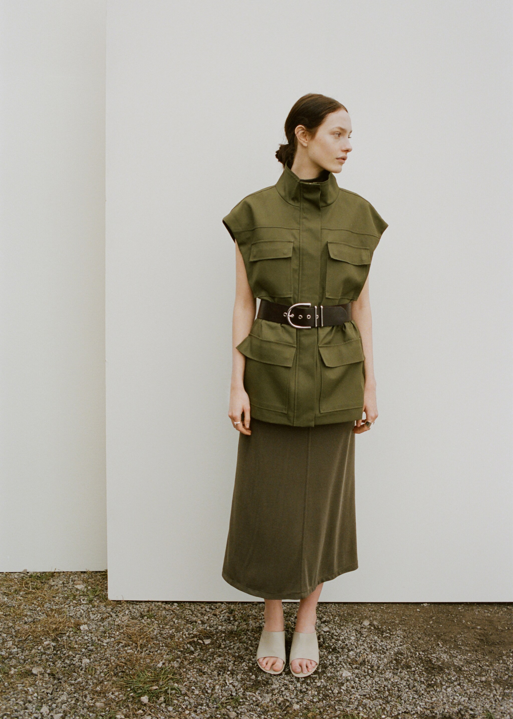 Jupe droite modal - Plan général, Kaki. Ref: 27057149-00.