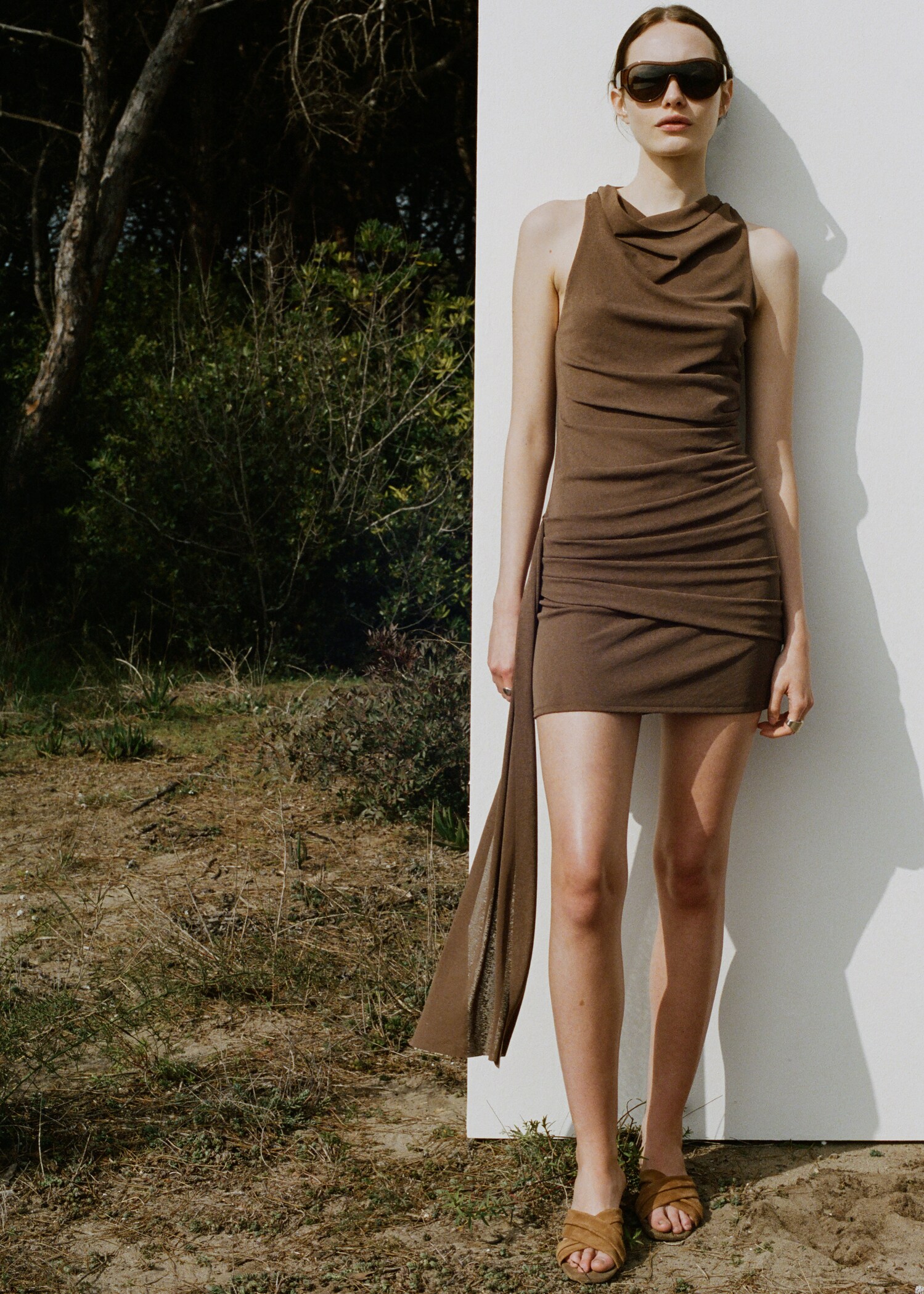 Ruched dress with draped neckline - General plane