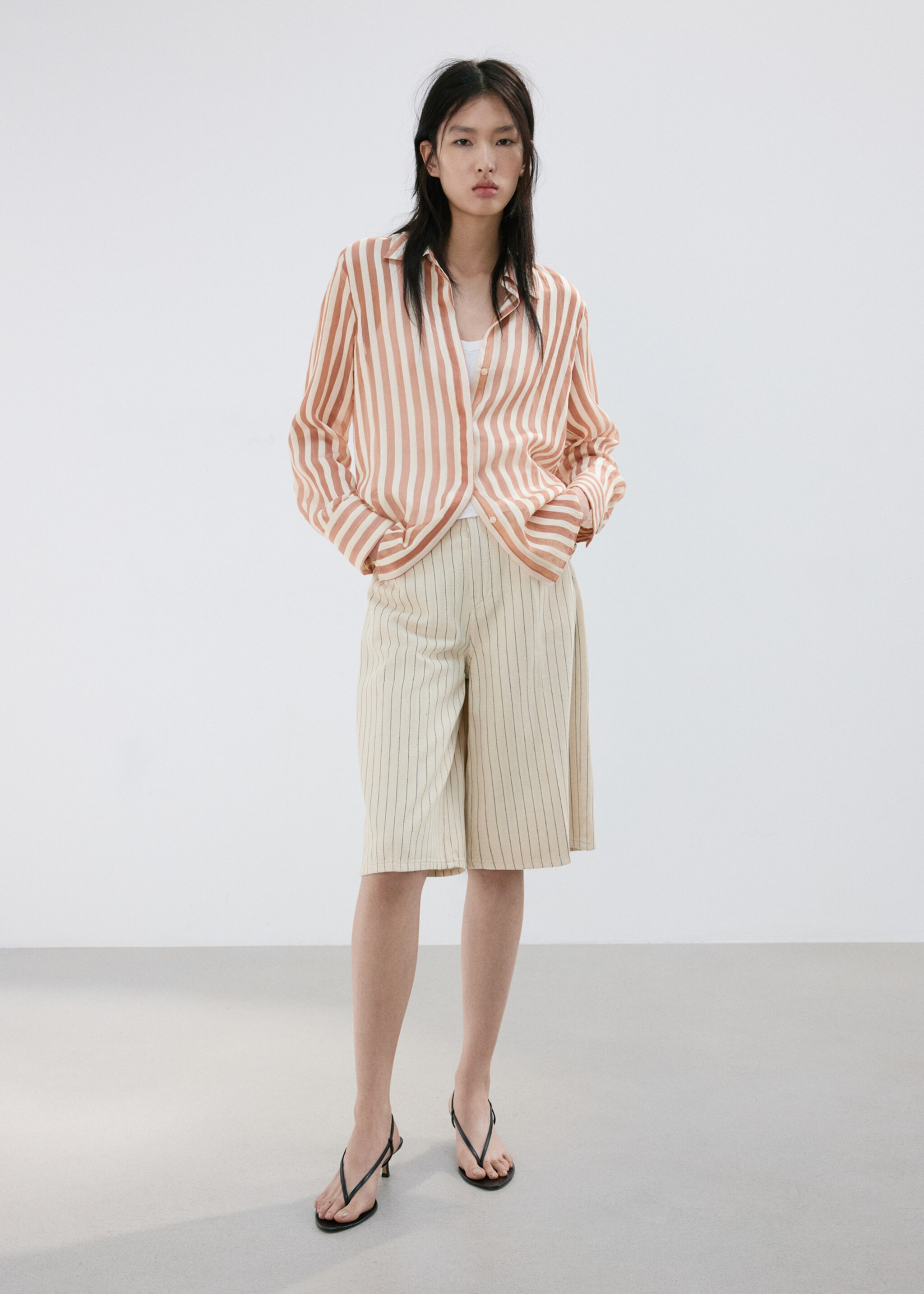 Semi-transparent striped lyocell shirt - General plane, Brown. Ref: 27057157-00.