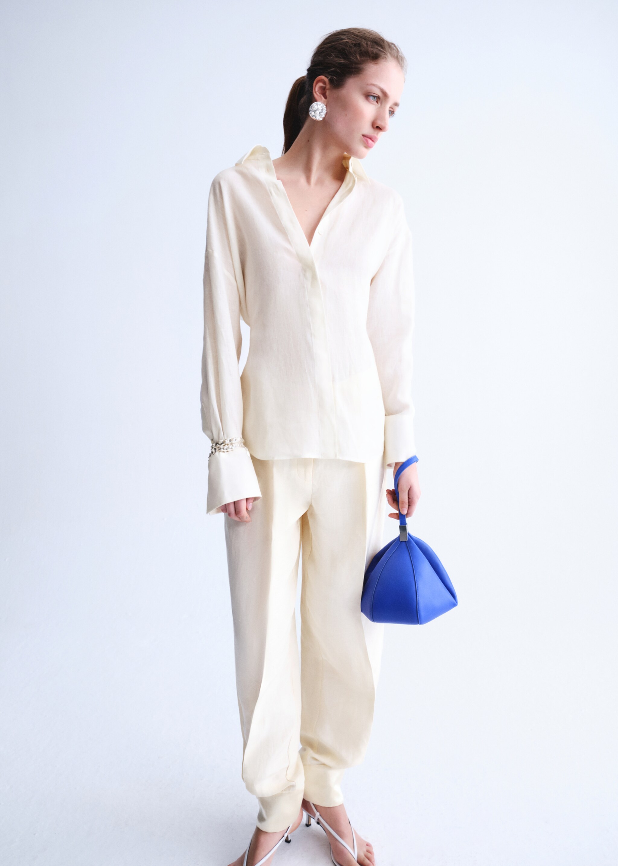 Blusa lino lazada - Plano general, Blanco roto. Ref: 27057794-00.