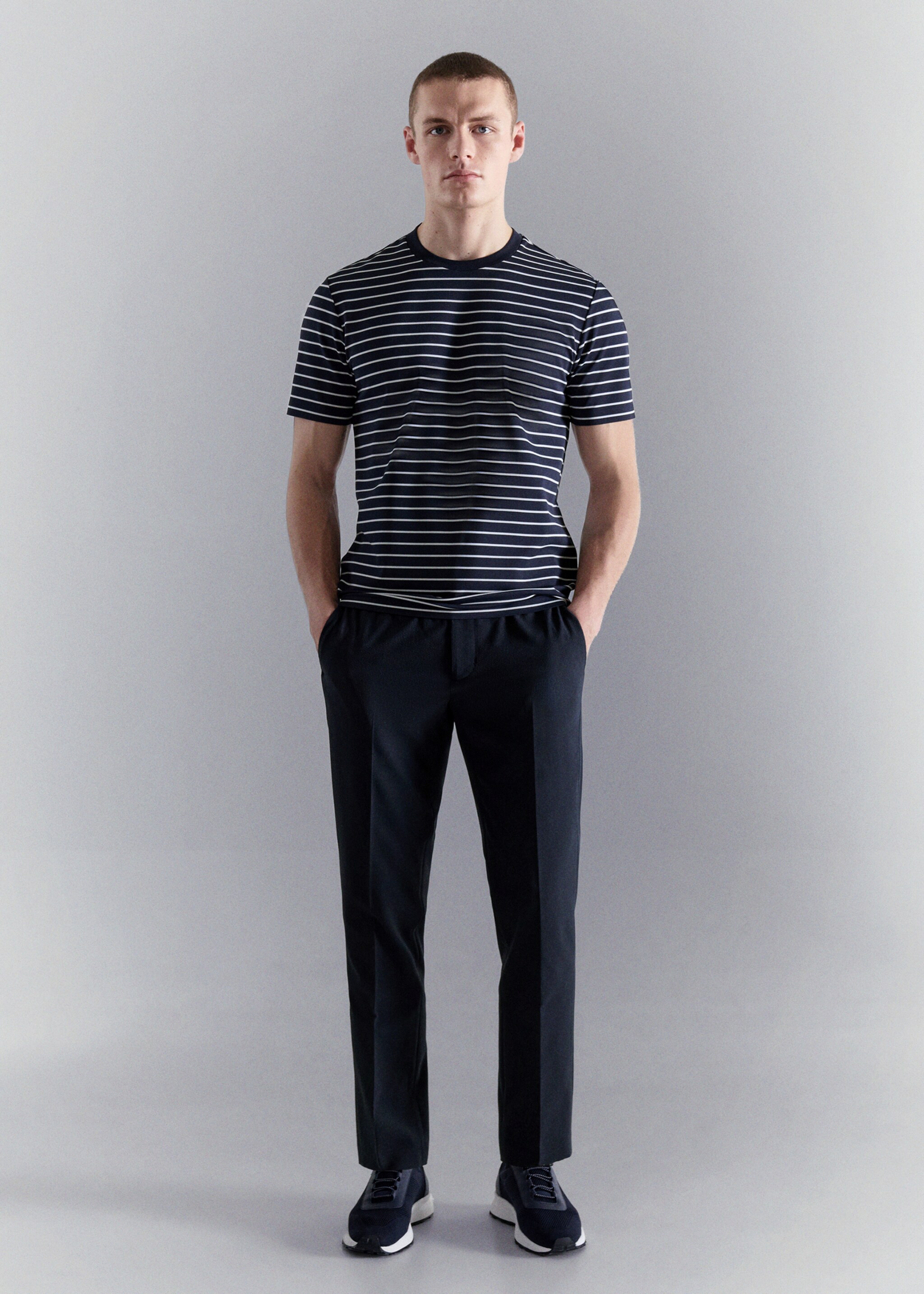 Slim fit striped COOLMAX® T-shirt - General plane, Navy. Ref: 27057910-00.