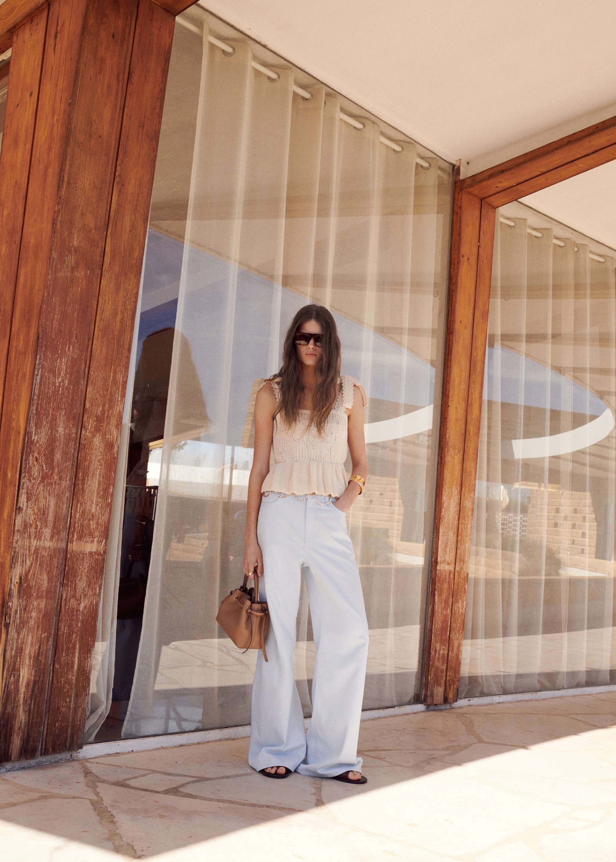 Top maille ajourée nœuds - Plan général, Écru. Ref: 27058277-00.