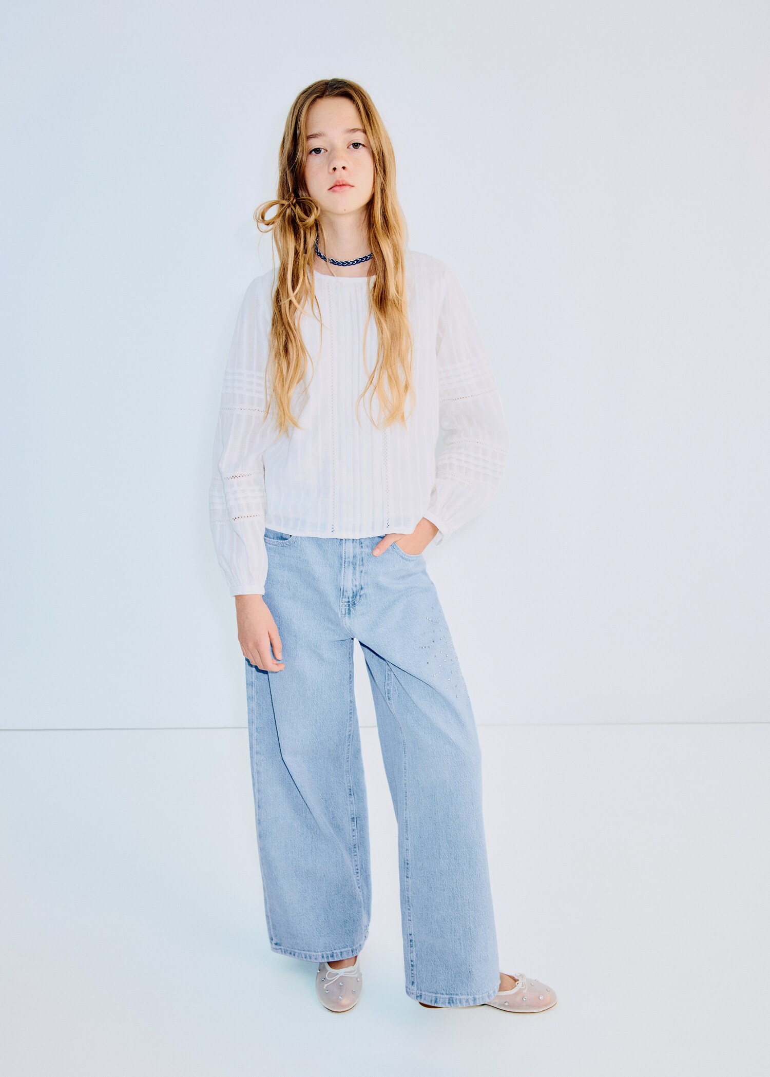 Straight jeans with rhinestone detail - General plane