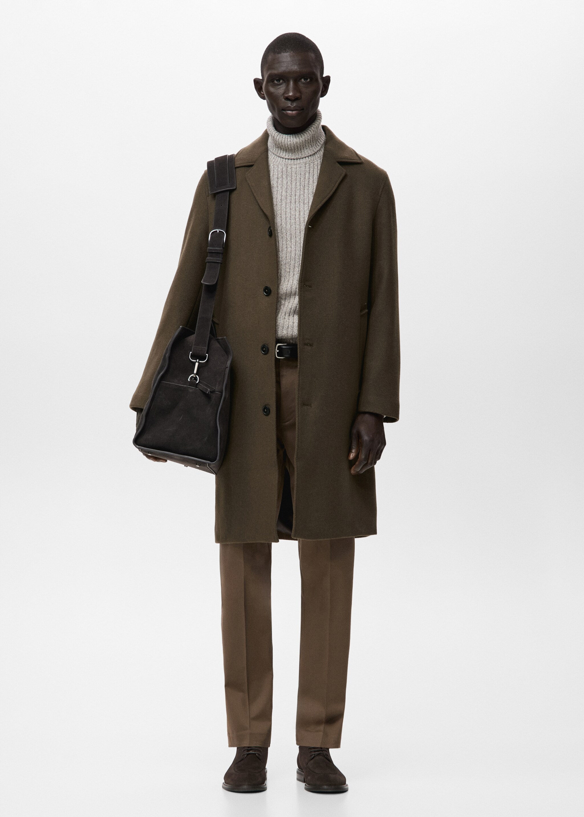 Manteau classique laine mélangée - Plan général, Marron. Ref: 27061173-00.
