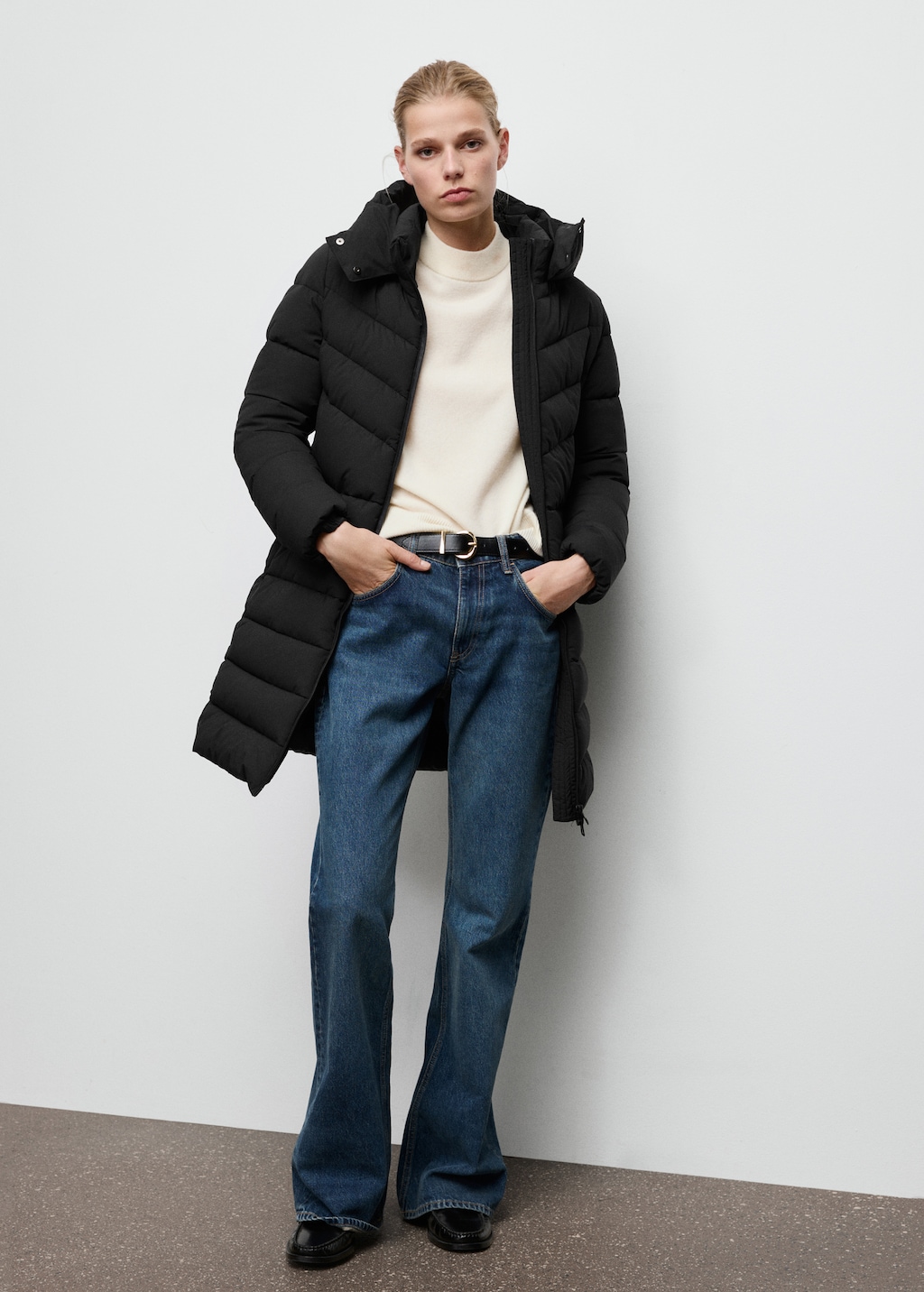 Mango Midi quilted anorak with hood