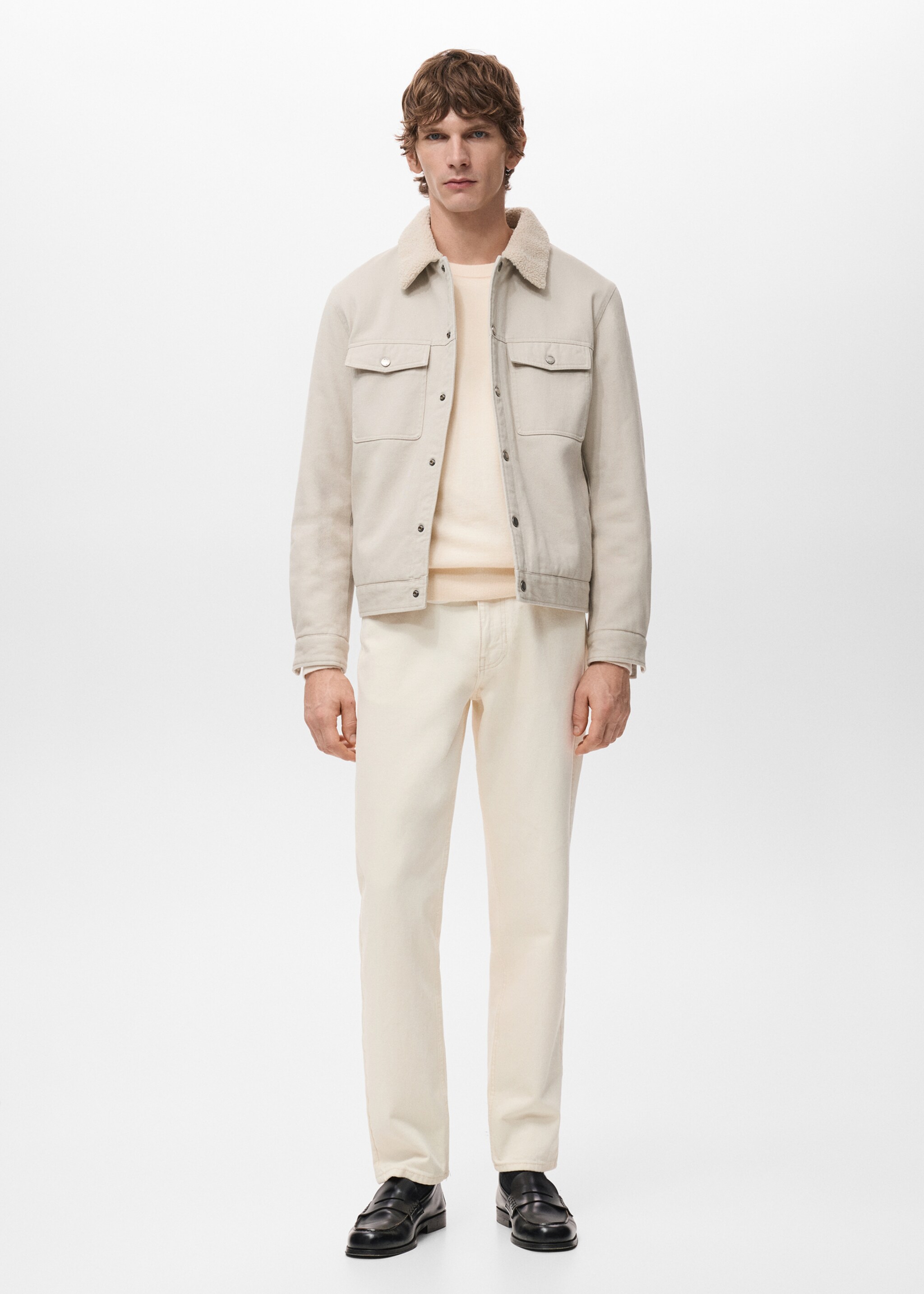 Blouson en jean doublure imitation mouton retourné - Plan général, Sable. Ref: 27061189-00.