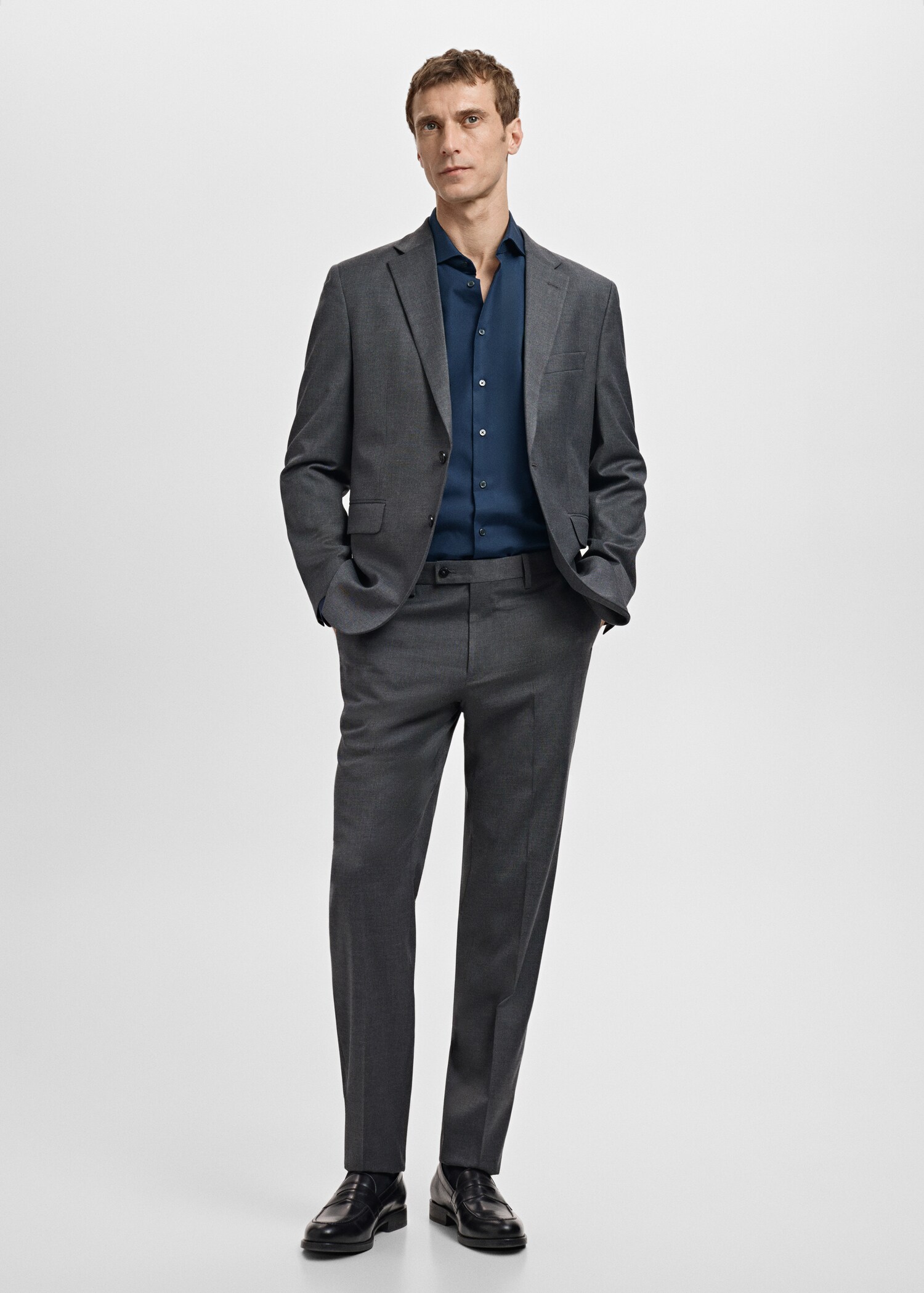 Slim-fit cotton poplin suit shirt - General plane
