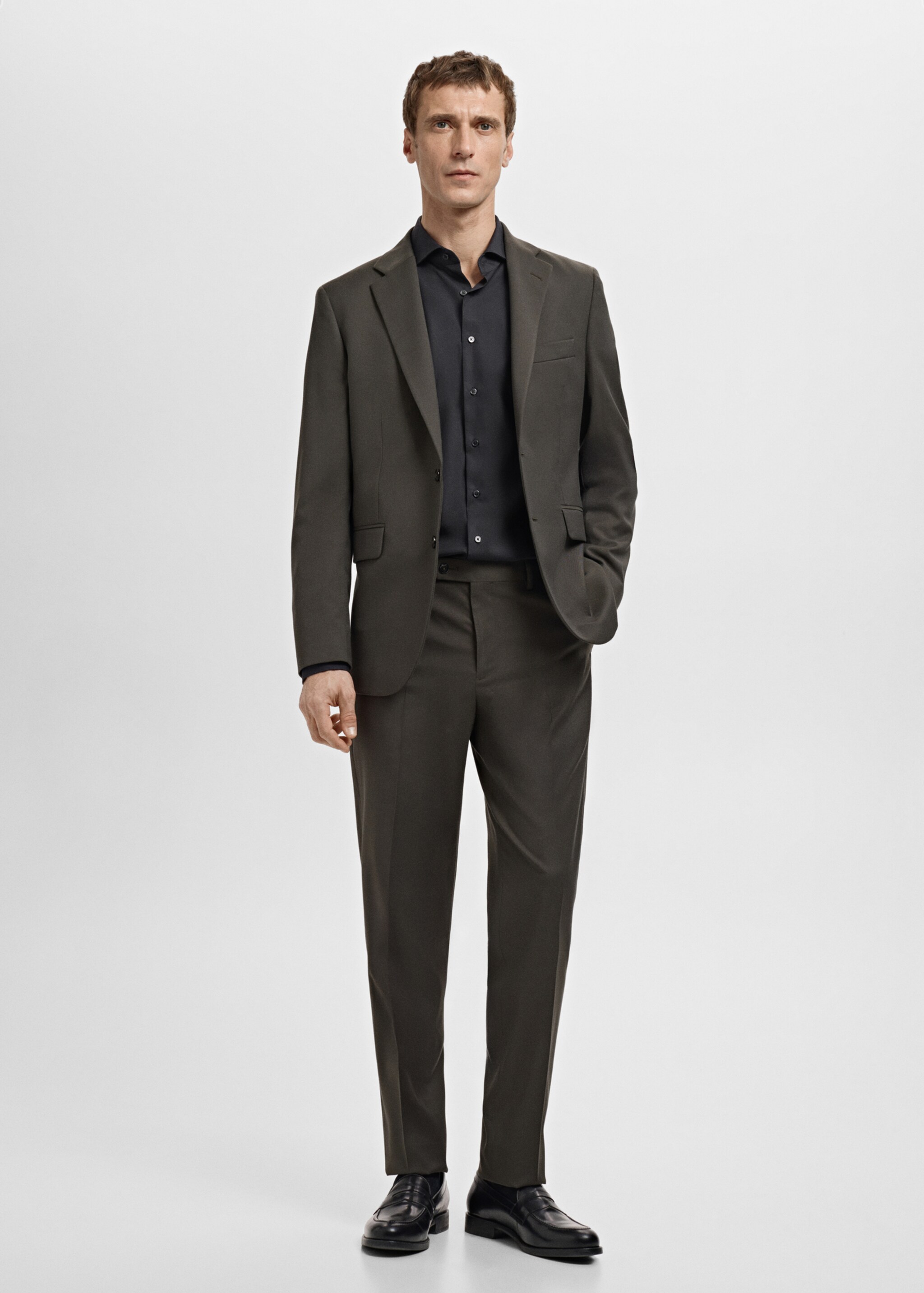 Slim-fit cotton poplin suit shirt - General plane, Black. Ref: 27061192-00.