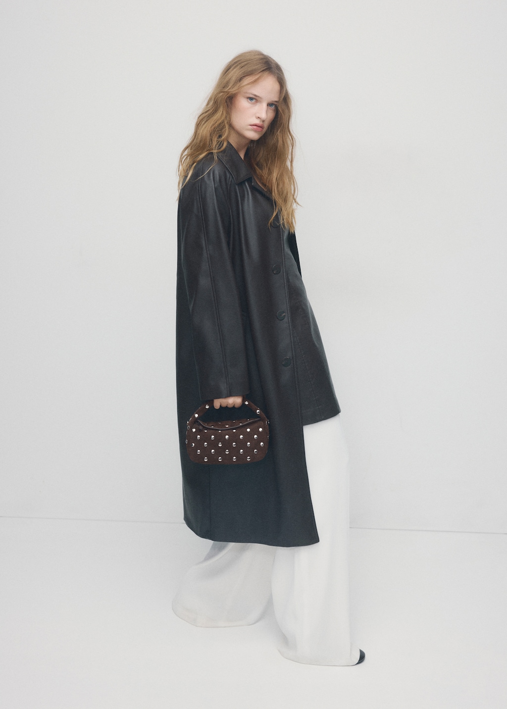 Suede leather studded handbag