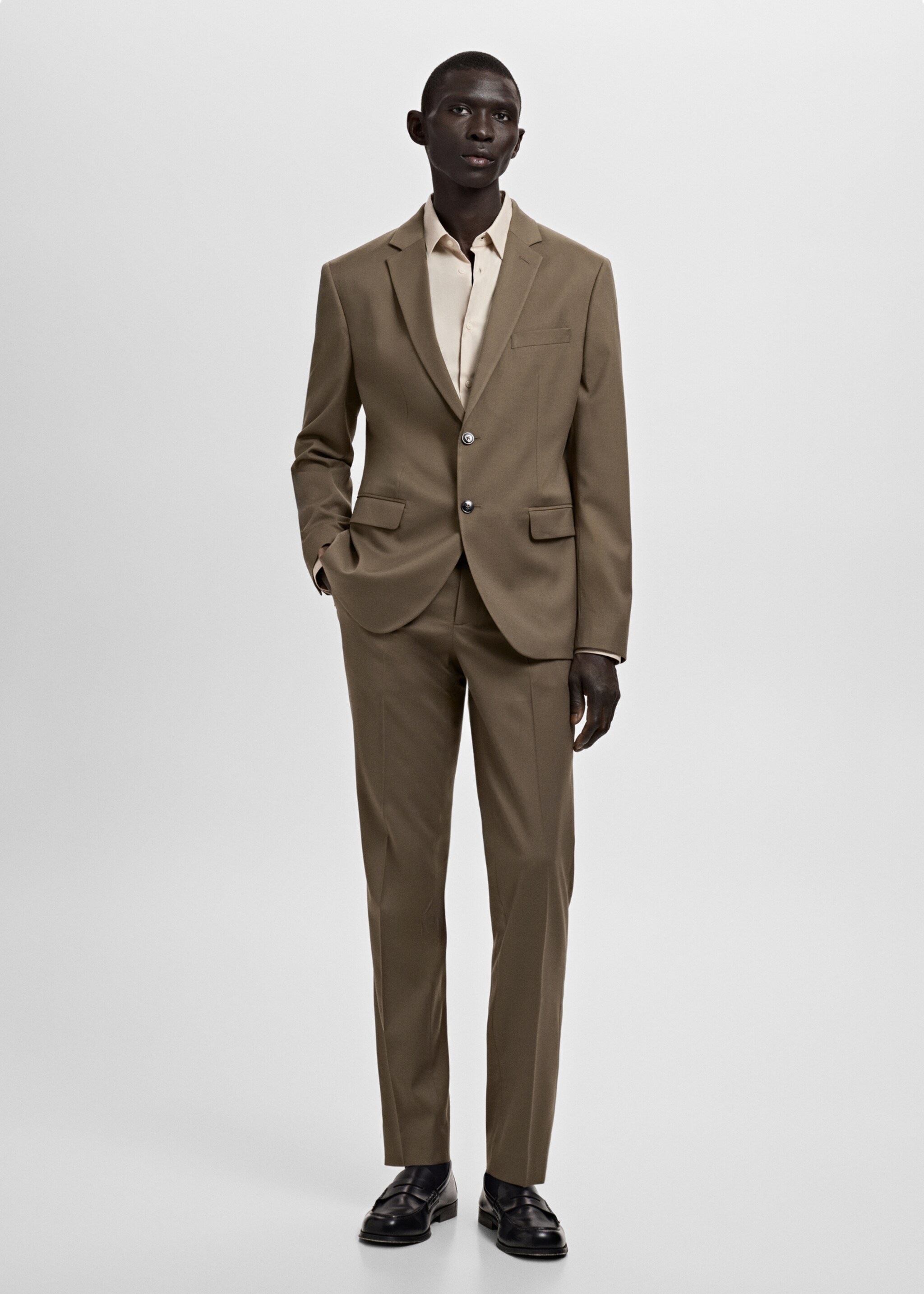 Stretch fabric super slim-fit suit trousers - General plane, Brown. Ref: 27061219-00.