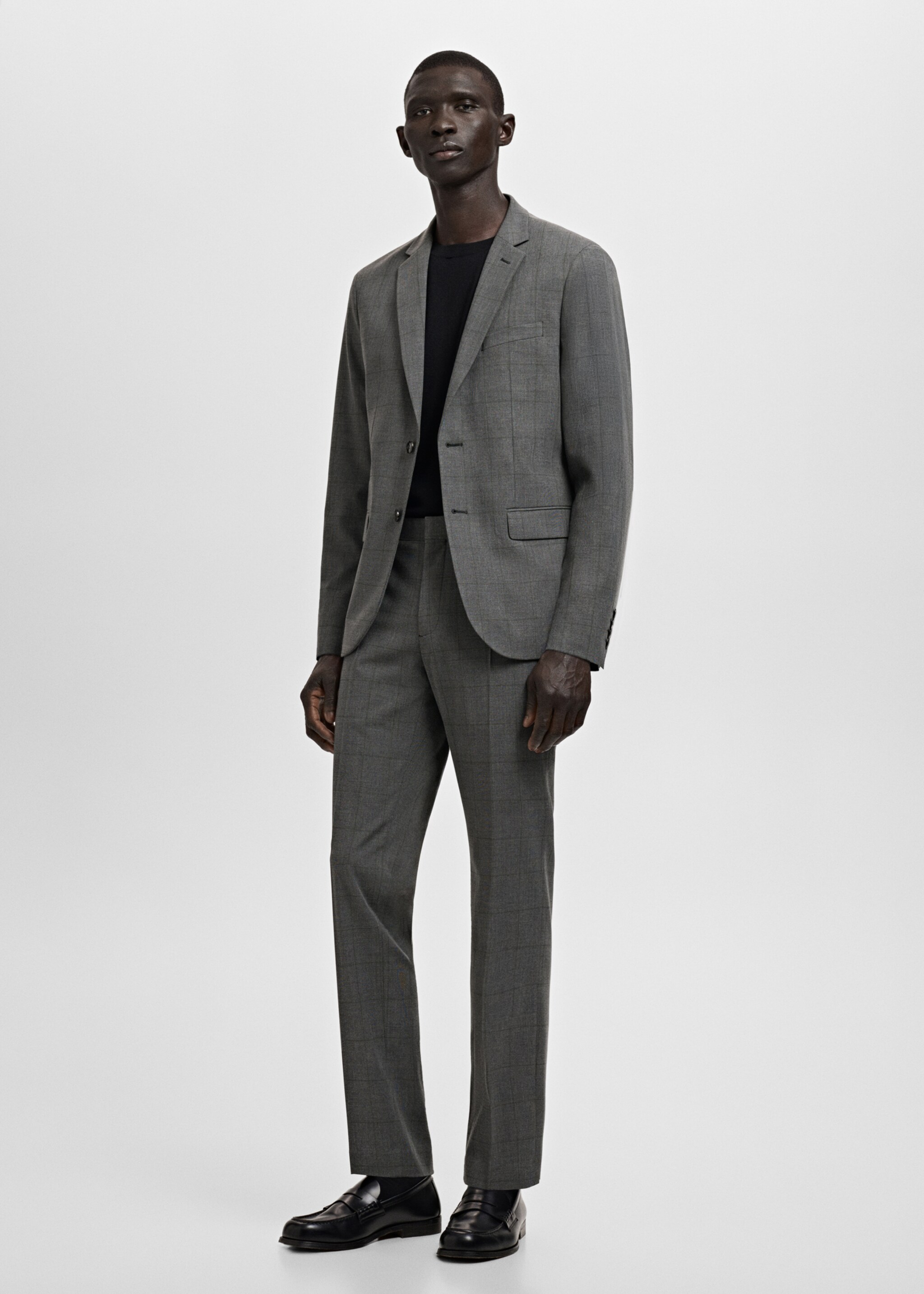 슈퍼 슬림핏 스트레치 패브릭 수트 블레이저 - 일반 평면도, 미디엄 헤더 그레이. Ref: 27061224-00.