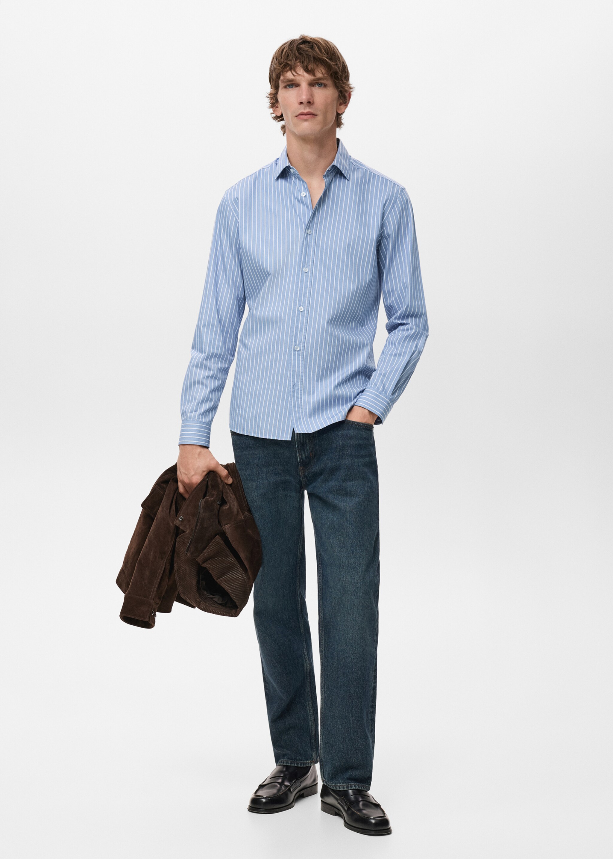 Chemise coton rayures regular-fit - Plan général, Bleu. Ref: 27061231-00.