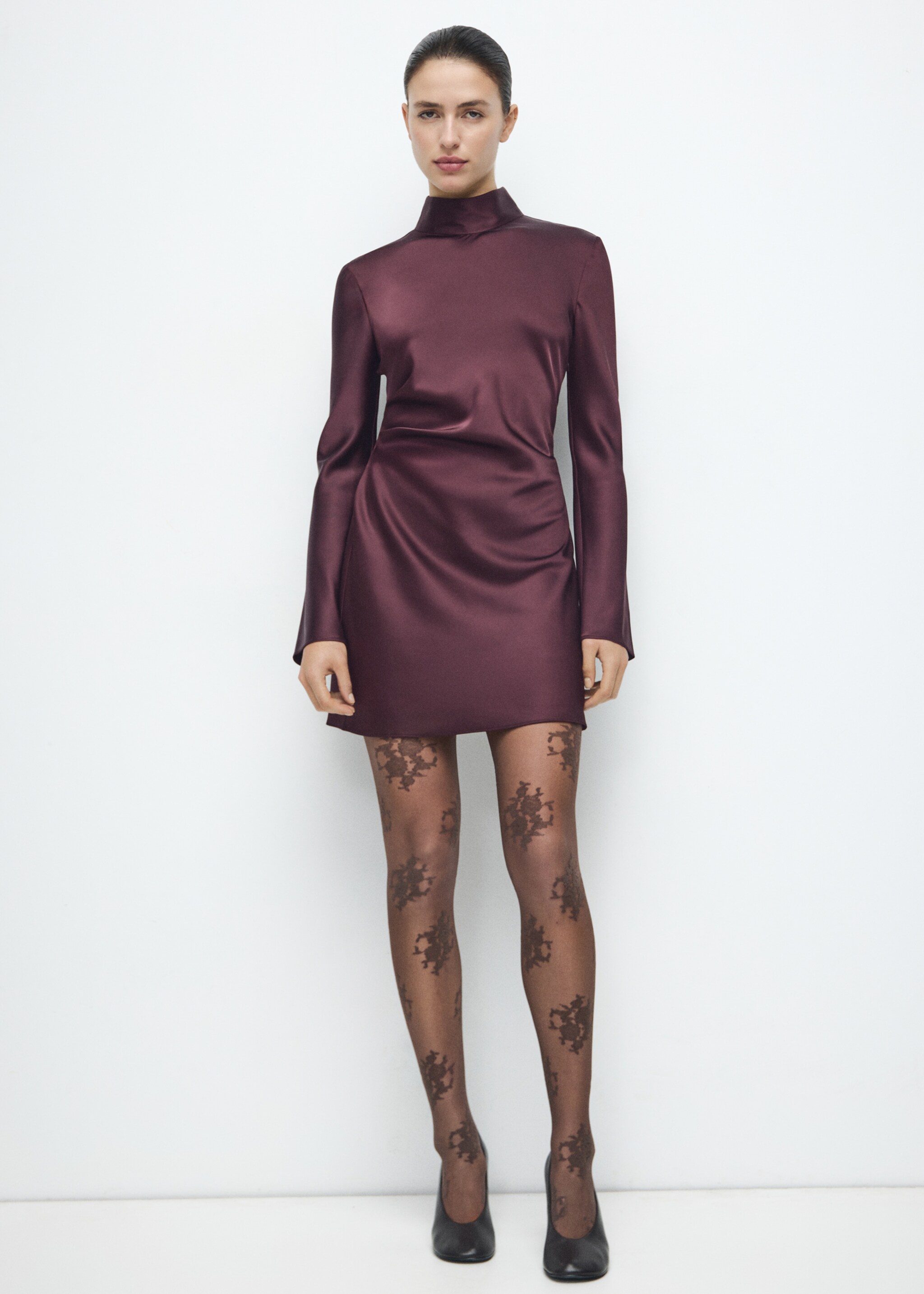 Satin high-neck dress - General plane, Cherry. Ref: 27061238-00.