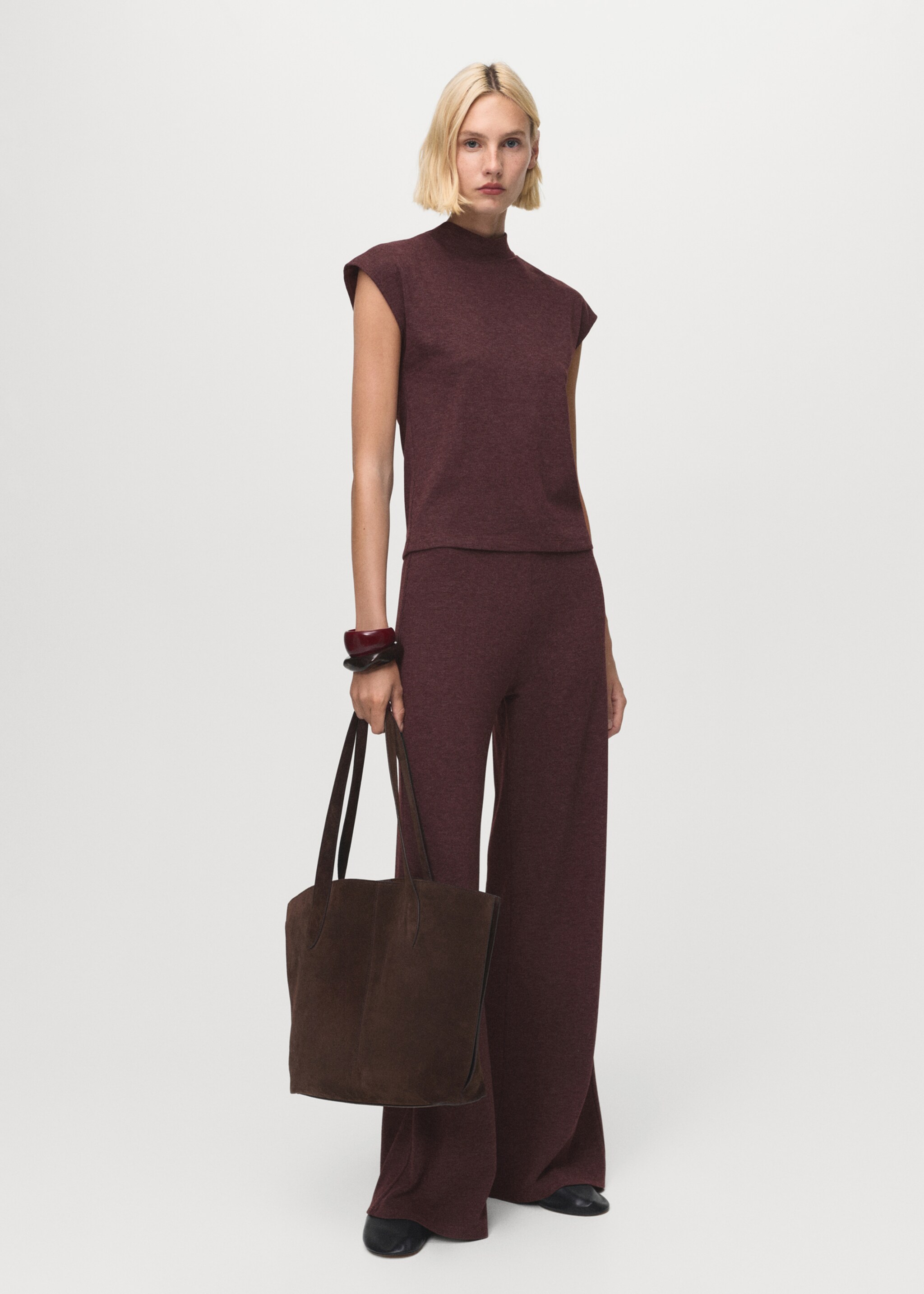 Knitted trousers with elastic waistband - General plane, Burgundy. Ref: 27061252-00.