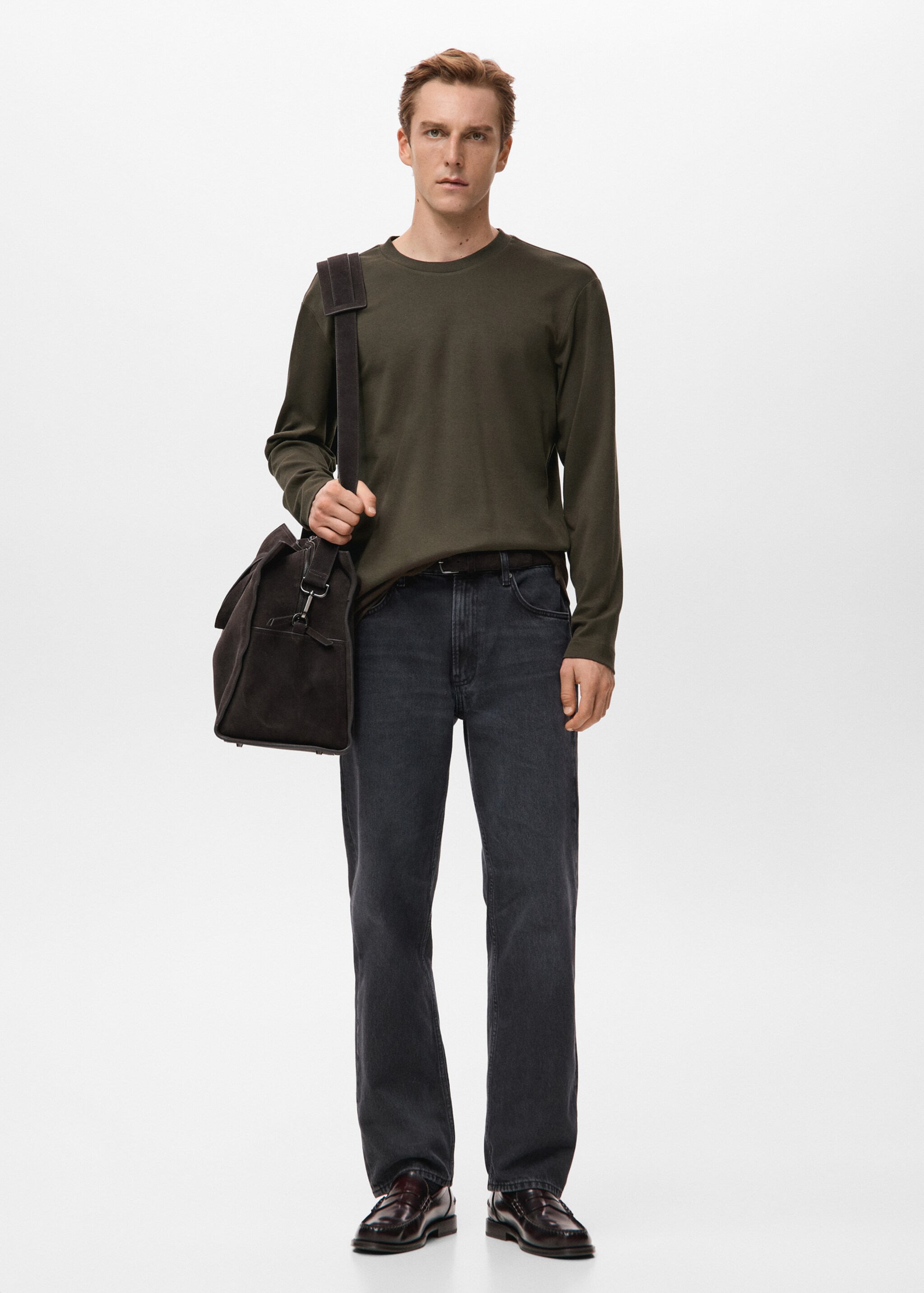 Long sleeve regular fit T-shirt - General plane, Chocolate. Ref: 27061254-00.