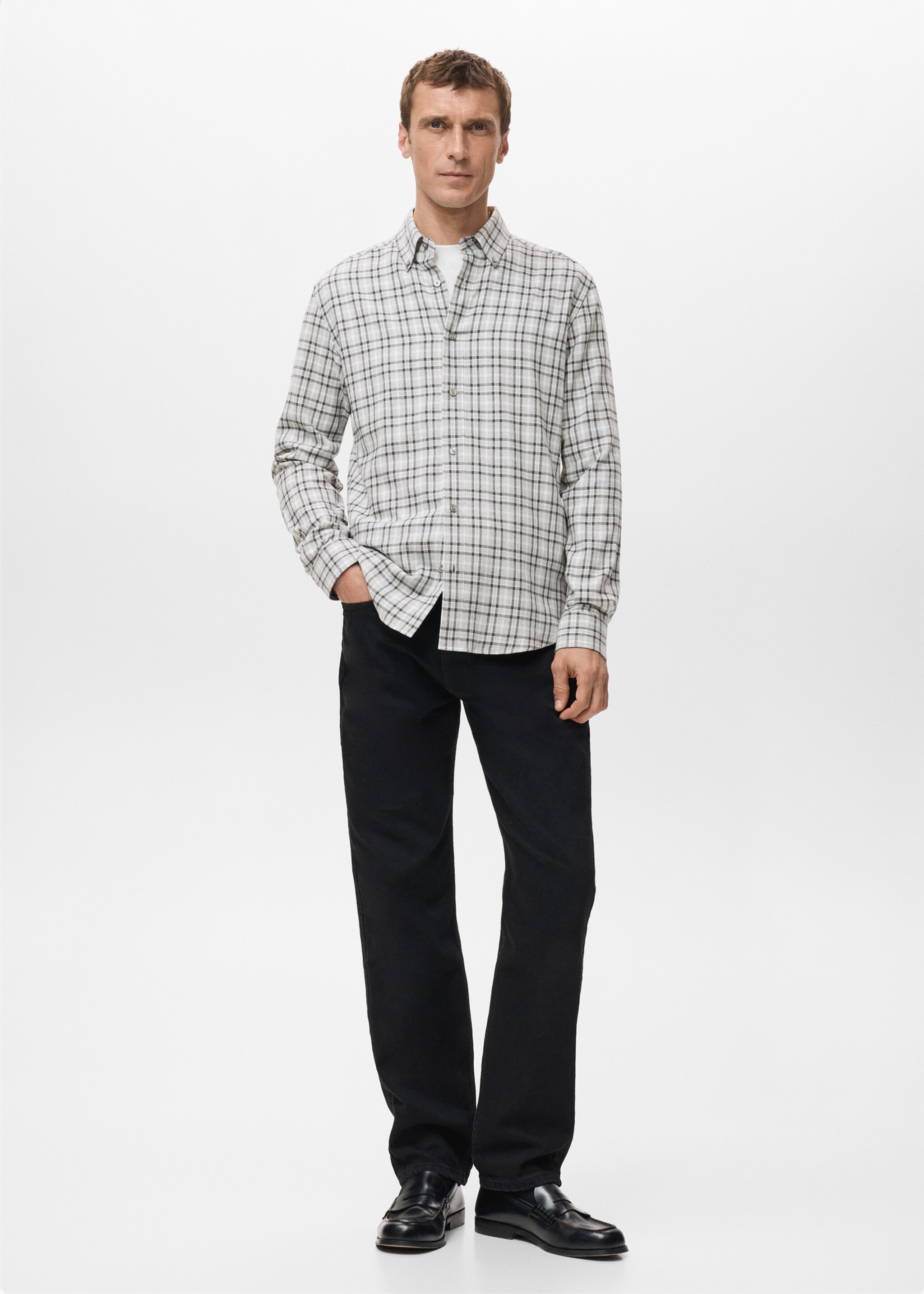 Regular Fit Plaid Flannel Shirt - General plane, Light Heather Grey. Ref: 27061258-00.