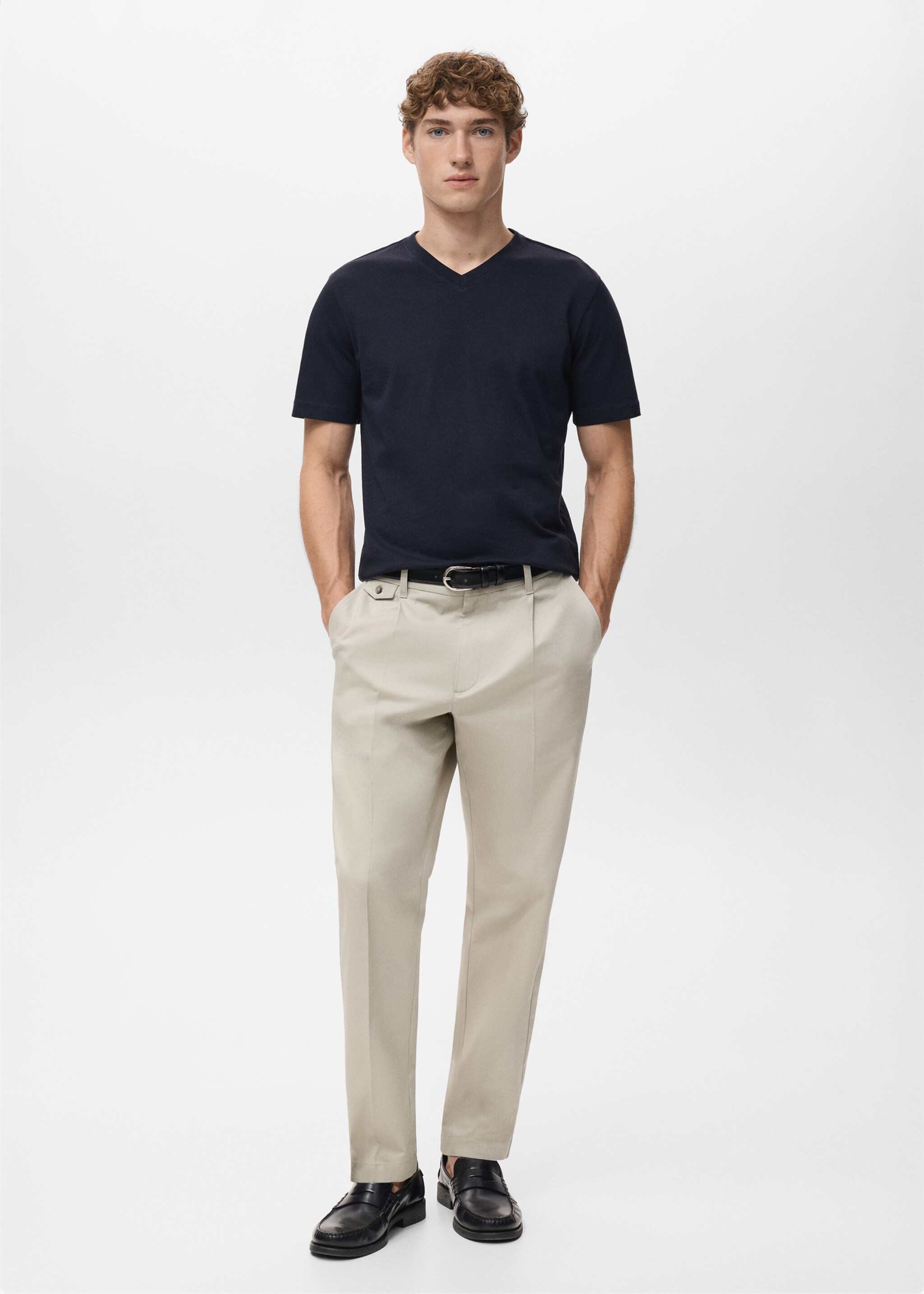 100% cotton slim-fit V-neck t-shirt - General plane, Navy. Ref: 27061261-00.