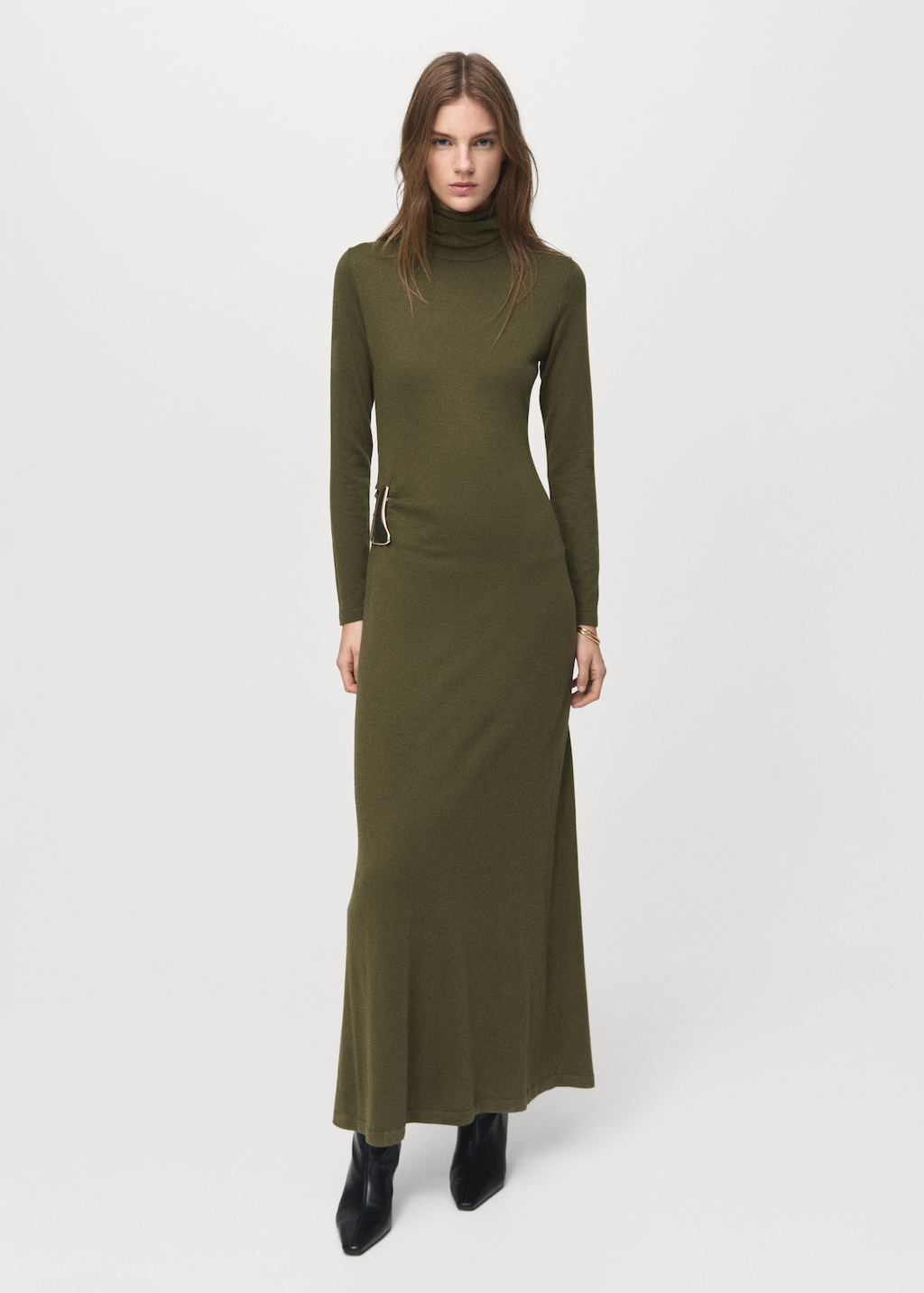 Mango Turtleneck knitted dress with brooch